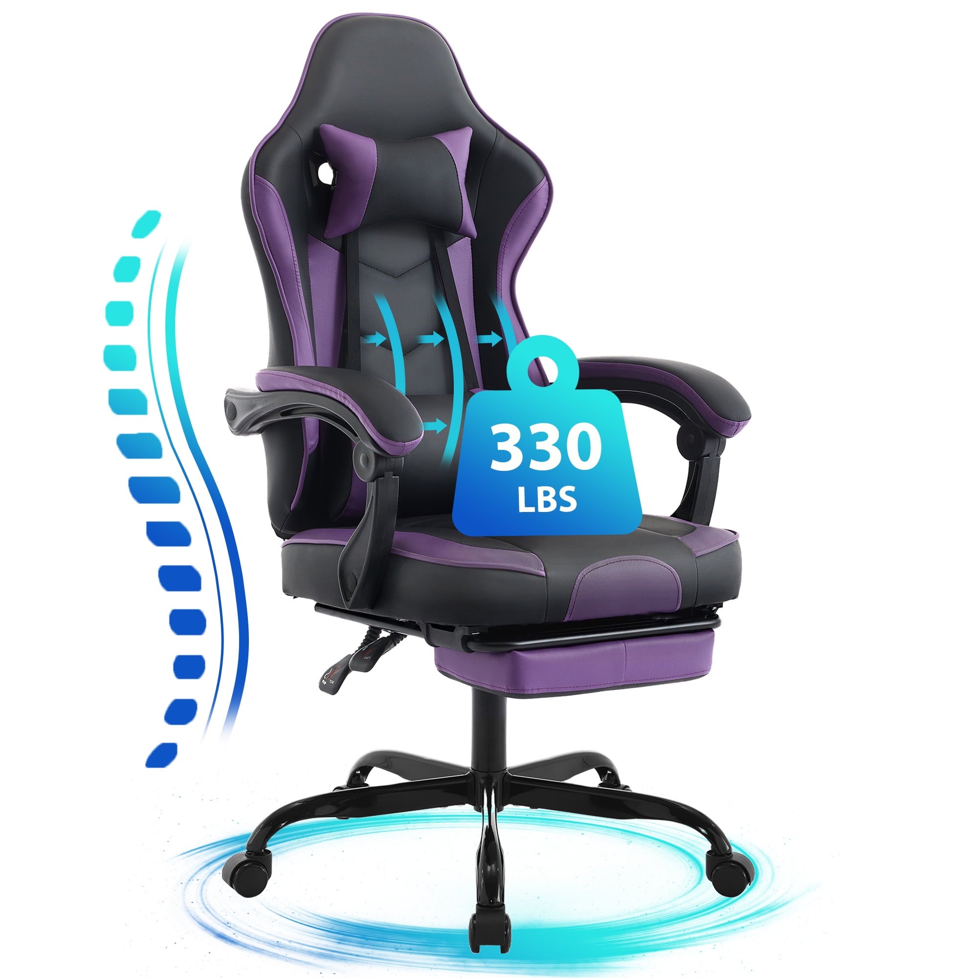 JONPONY Ergonomic Gaming Chair with Adjustable Footrest, 360° Swivel Racing Chair with Lumbar Support and Headrest, Breathable Material High Back Computer Chair for Adults,Green