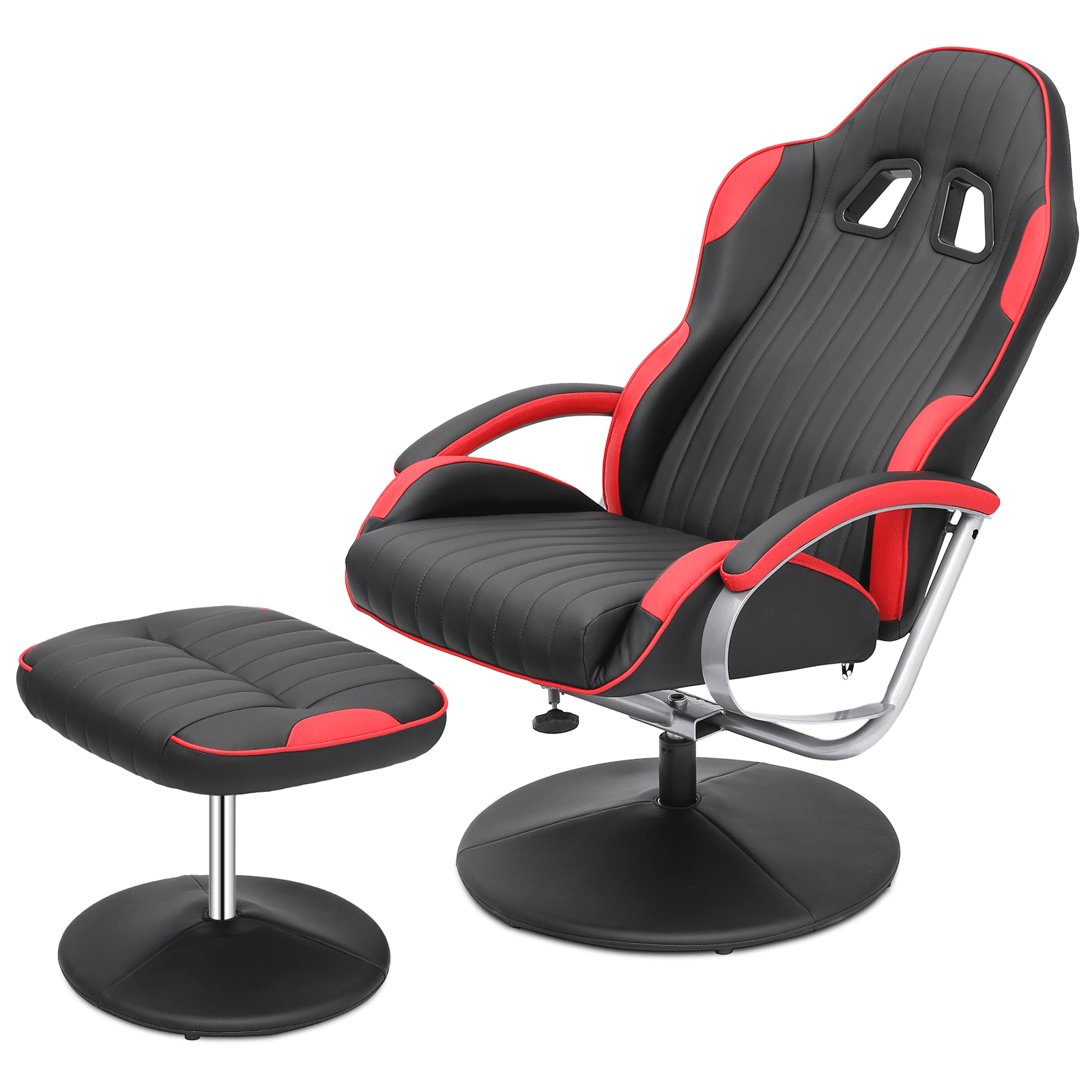 Magshion Recliner Chair with Ottoman, Adjustable Upholstered Video Gaming Chair, Racing Style Swivel Recliner with Footrest and Armrest, Red