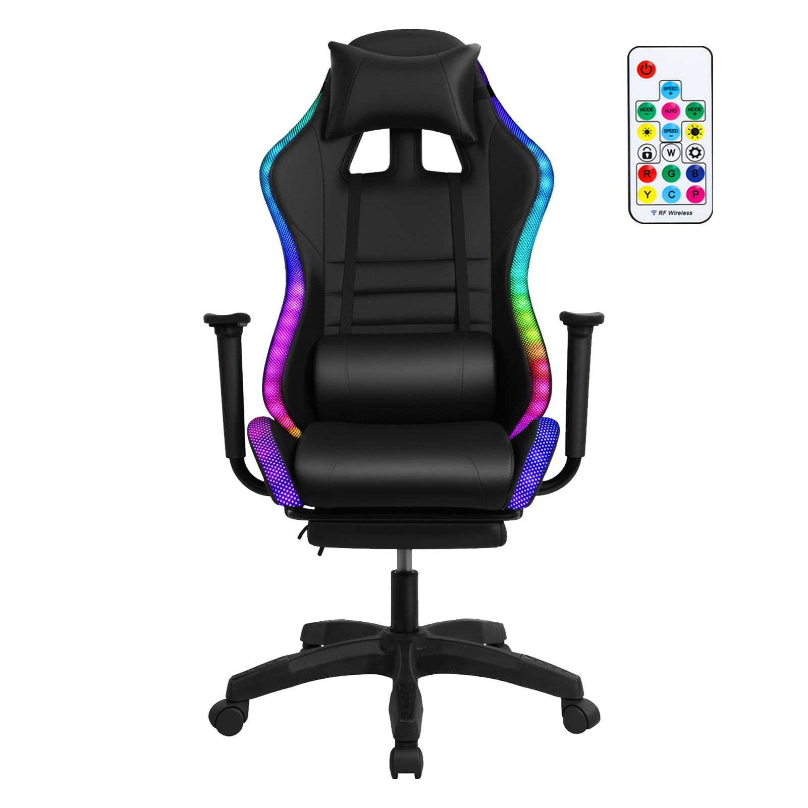 Nanly Gaming Chair with Retractable Footrest, Ergonomic Computer Racing Chair with Two Bluetooth-compatible Speakers and Multiple RGB LED Light Modes Swivel Rolling Computer Chair for Home Office