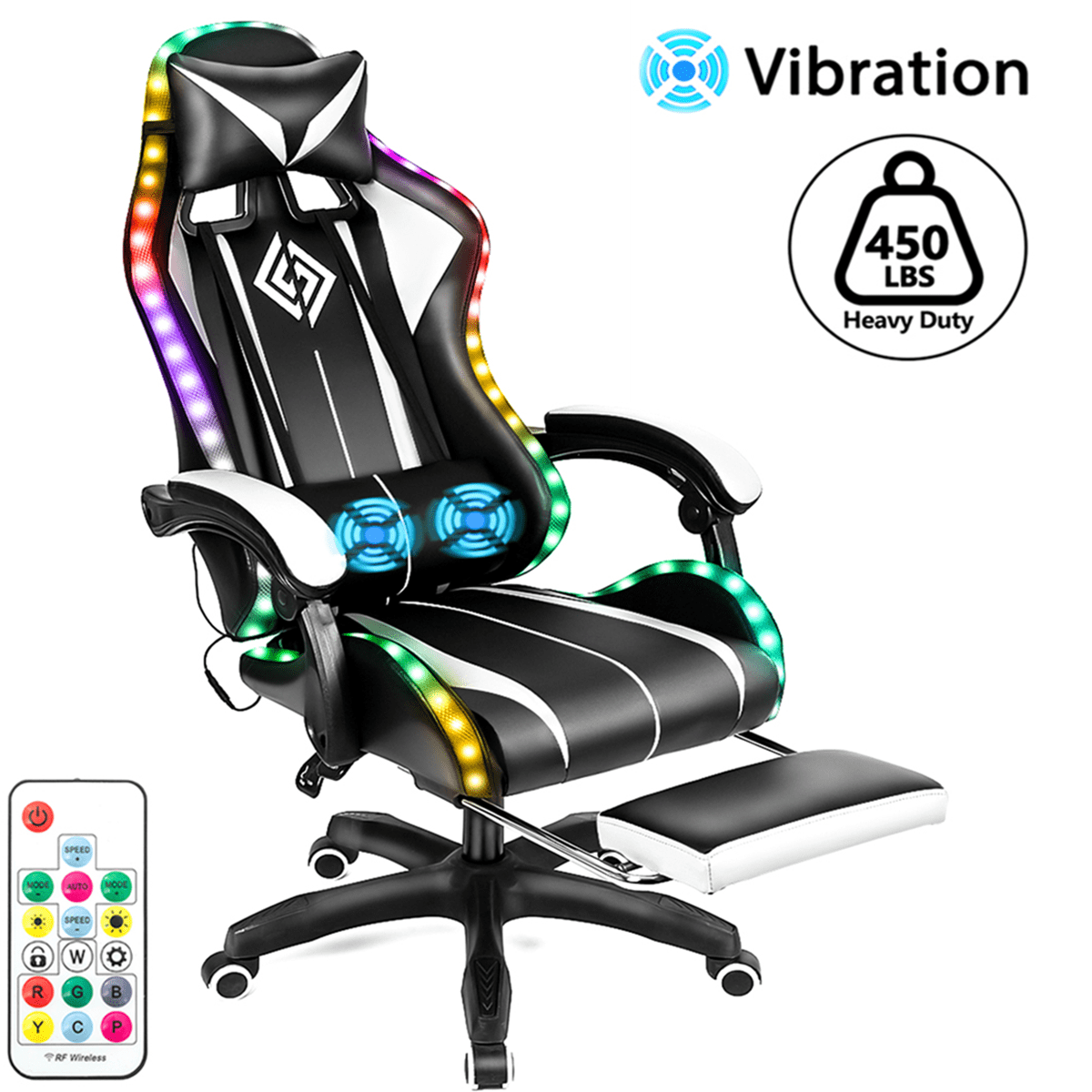 450lbs Massage Gaming Chair PC Office Chair with Massage Lumbar and Footrest, Linkage Armrest, High Back Ergonomic Desk Chair Ergonomic PU Leather Executive Computer Chair Lumbar Support for Women Men