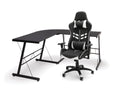 OFM Essentials Collection Racing Style Gaming Chair and 60" L-Shaped Desk, Office Bundle, in White/Black (PKG-W-E02-WH-BLK)