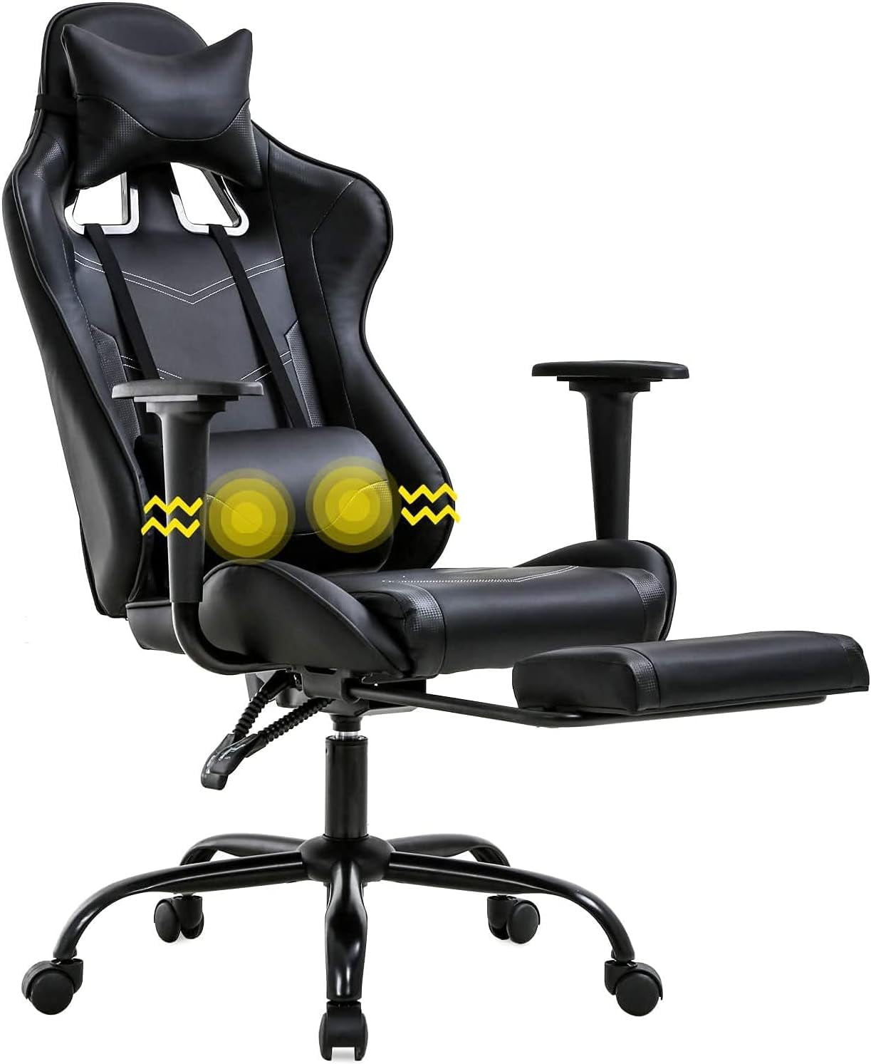 BIQWBIC Ergonomic Gaming Chair for Teens - Adjustable Game Chair with Headrest, Footrest & Lumbar Support, White
