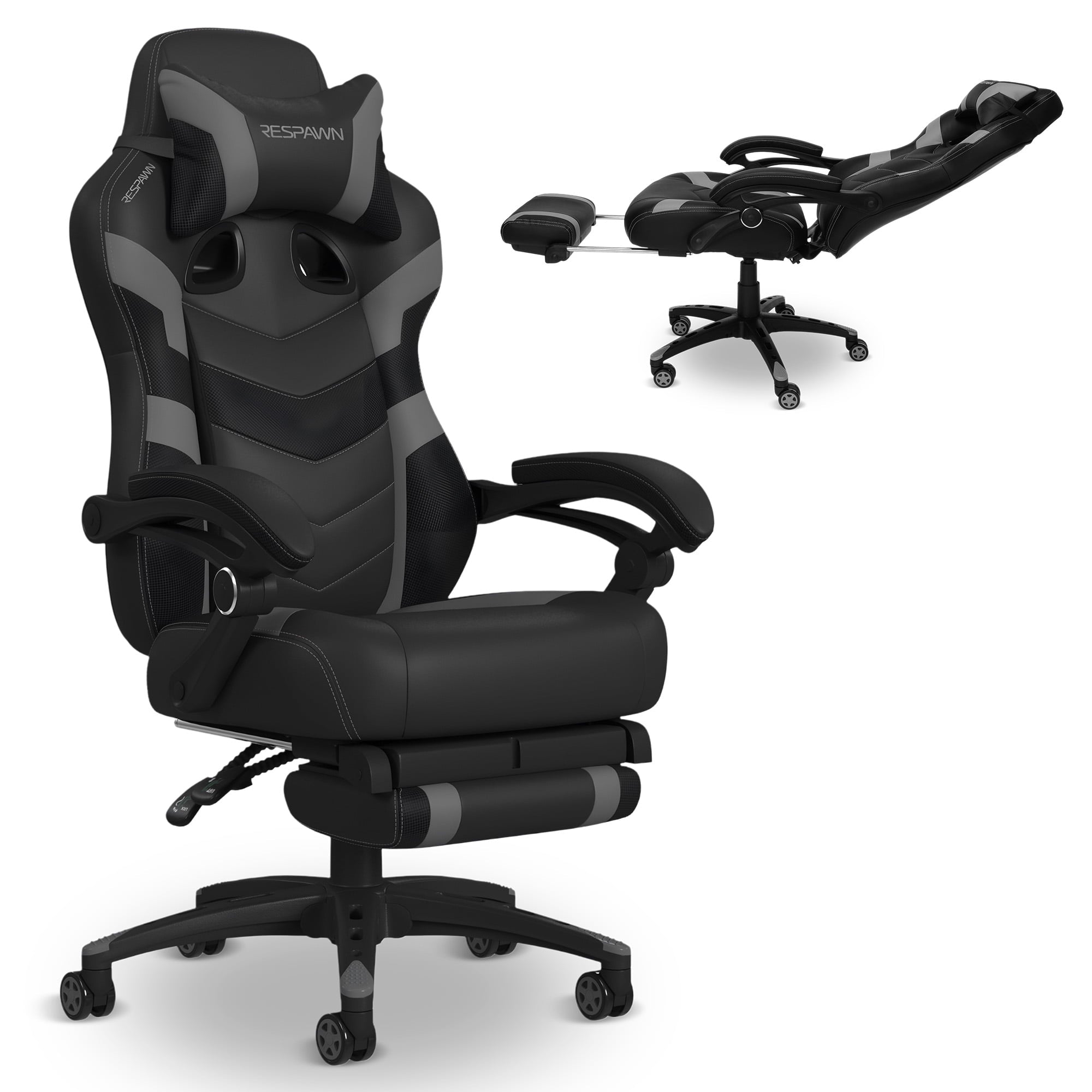 RESPAWN 110 Pro Ergonomic Gaming Chair with Footrest for Adults - Comfortable Office Gaming Recliner with Lumbar Support and Headrest, Racing Style Video Game Chairs for Computer Gamer - Gray