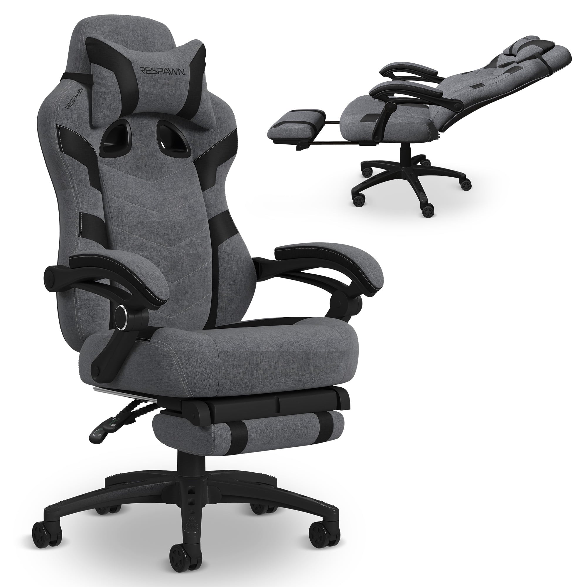 RESPAWN 110 Pro Ergonomic Gaming Chair with Footrest for Adults - Comfortable Office Gaming Recliner with Lumbar Support and Headrest, Racing Style Video Game Chairs for Computer Gamer - Gray