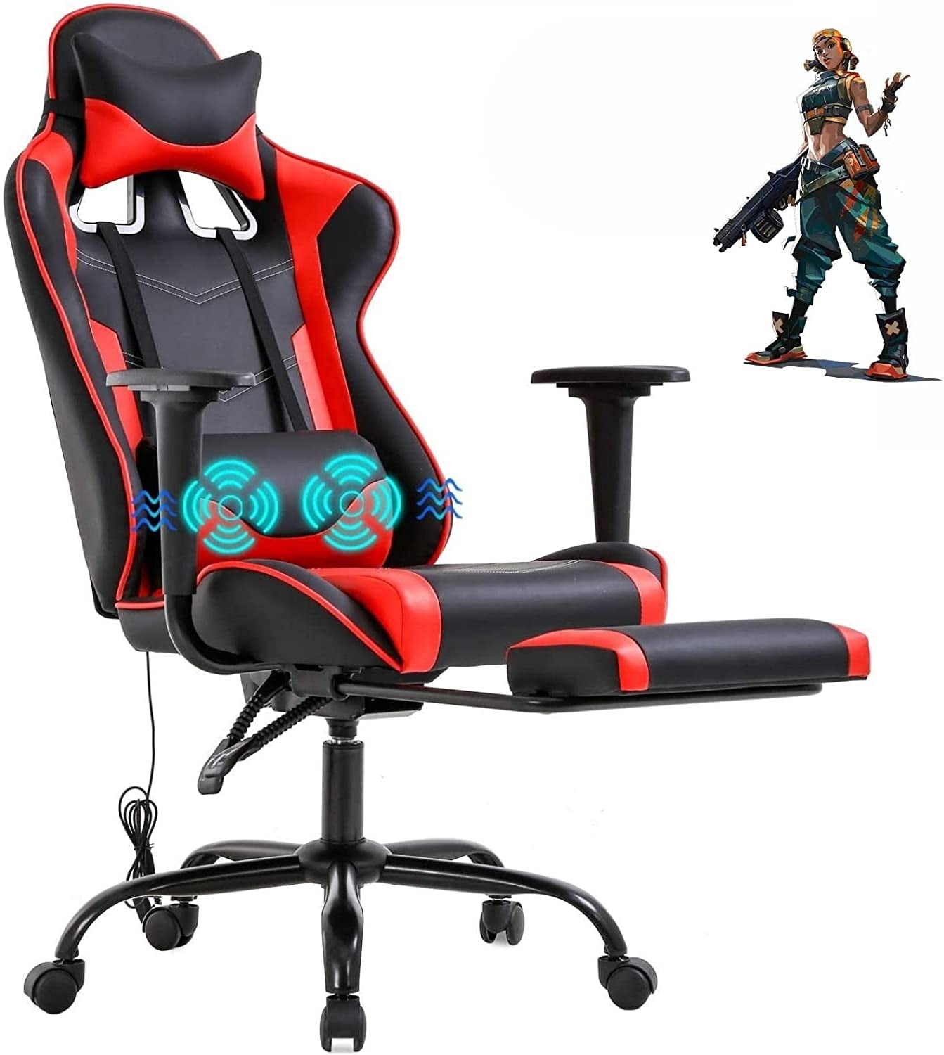 BIQWBIC Ergonomic Gaming Chair for Teens - Adjustable Game Chair with Headrest, Footrest & Lumbar Support, White