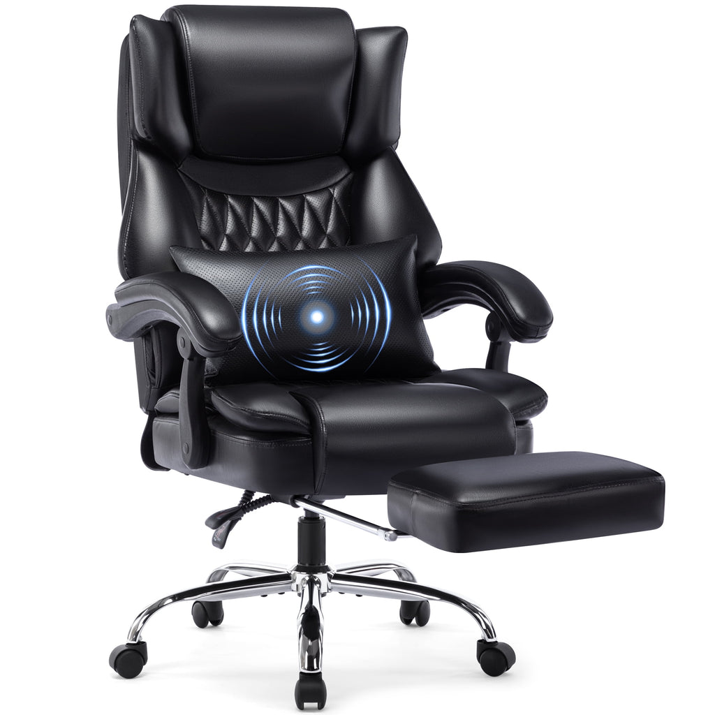 WOSDOM Gaming Chair with Massage Lumbar Support, Reclining Office Desk Chair, Comfortable Tall Computer Chair, Black, 300lbs