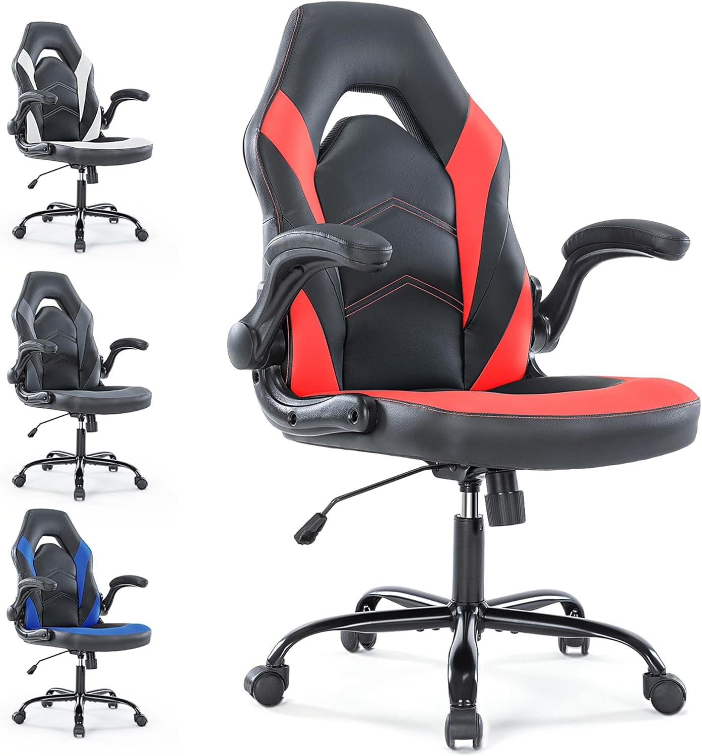 YUONAO White Gaming Chair with Footrest, Big and Tall Gamer Chair, Racing Style Adjustable Swivel Office Chair, Ergonomic Video Game Chairs with Headrest and Lumbar Support-Grey/White With Footrest