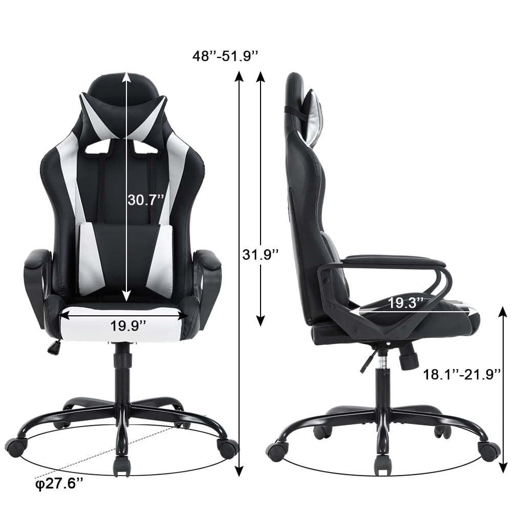NiamVelo PC Gaming Chair Adjustable Swivel Gamer Chair High Back PU Leather Racing Chair with Lumbar Support &Headrest  White