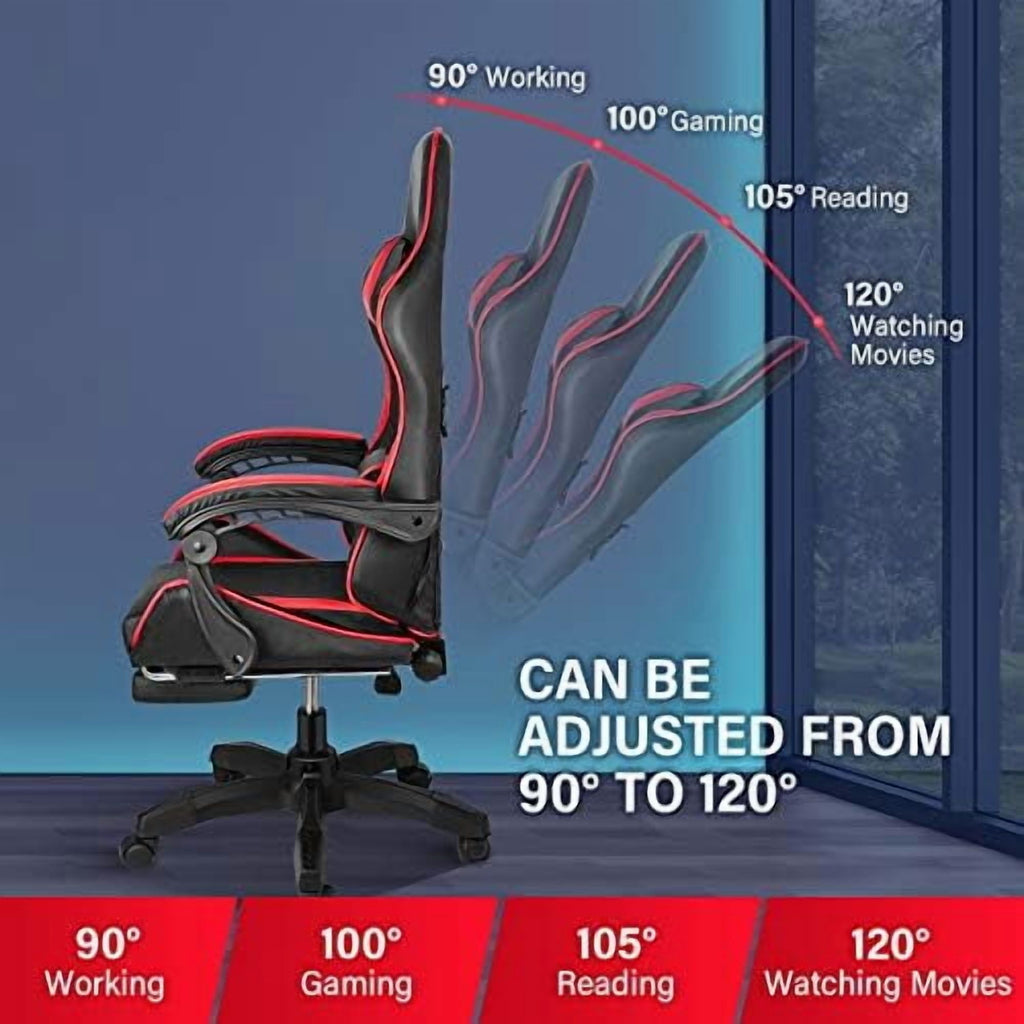 Gaming Chair, Backrest and Seat Height Adjustable Swivel Recliner Racing Office Computer Ergonomic Video Game Chair with Footrest and Lumbar Support, Black/Blue
