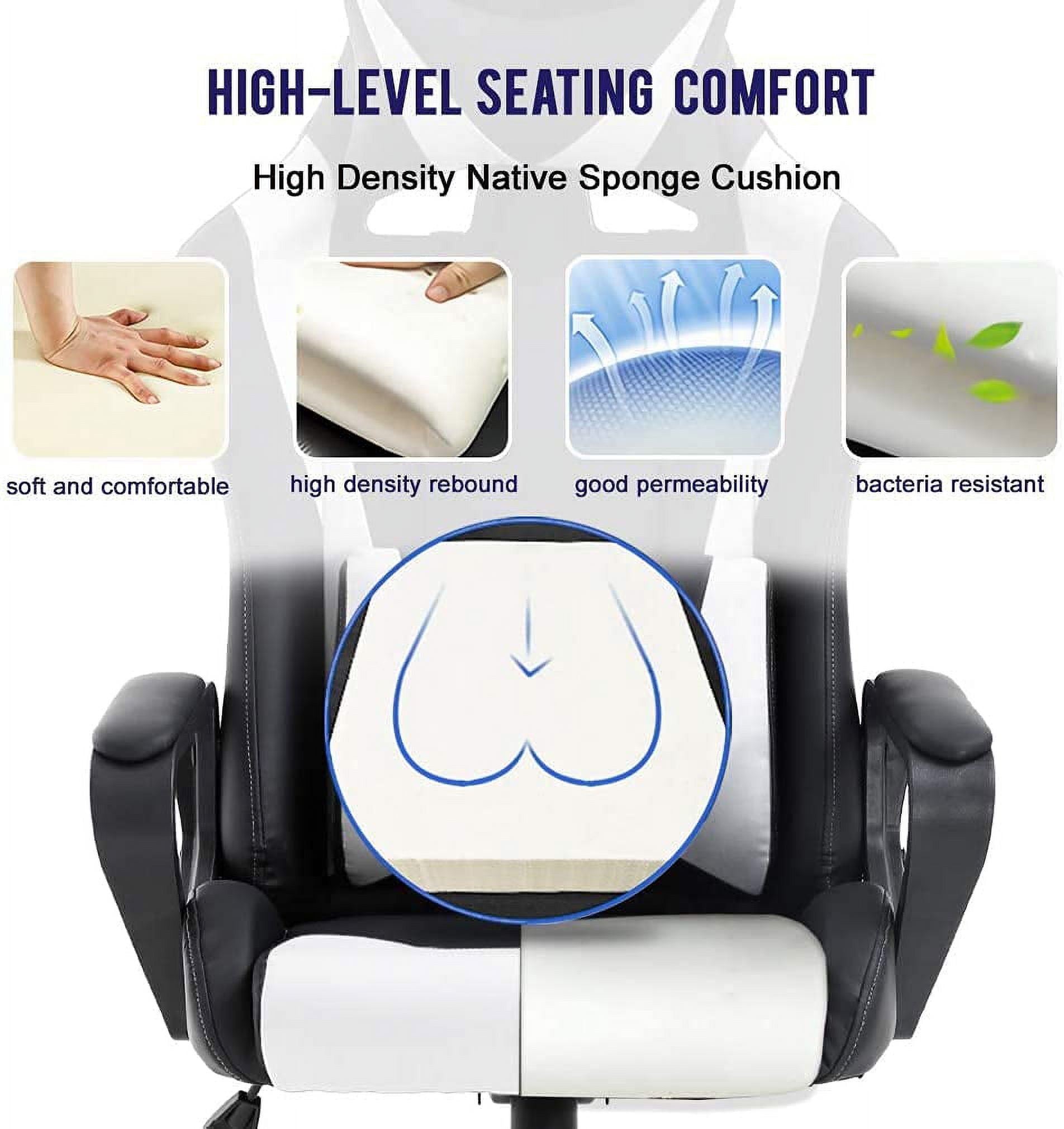 Dkelincs Gaming Chair for Teens PC Computer Chairs with Headrest,Waist Pillow and Quiet Rolling Wheels, White
