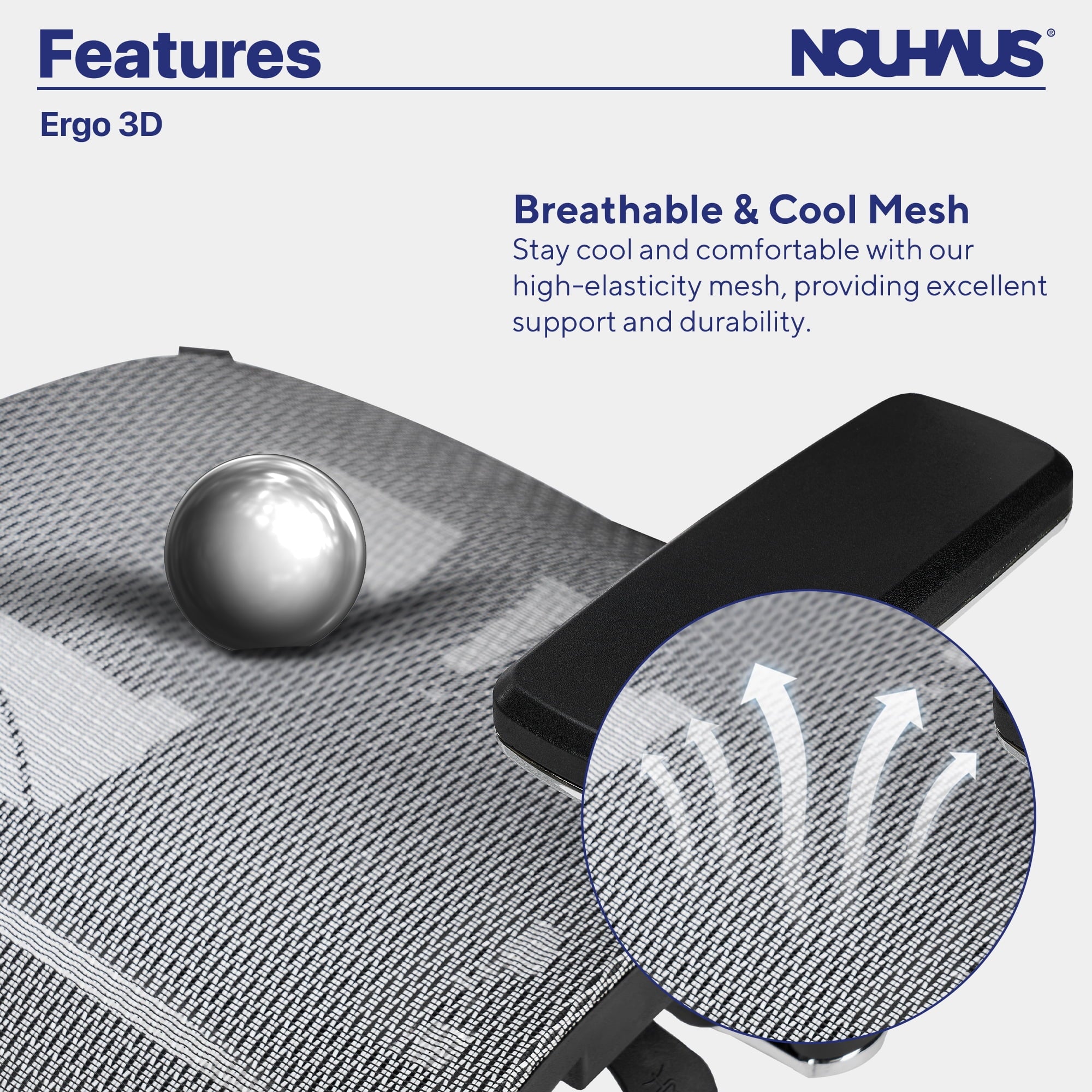 Nouhaus Ergo 3D Mesh High Back Ergonomic Office Desk Chair for Long Hours with Lumbar Support and Adjustable Headrest