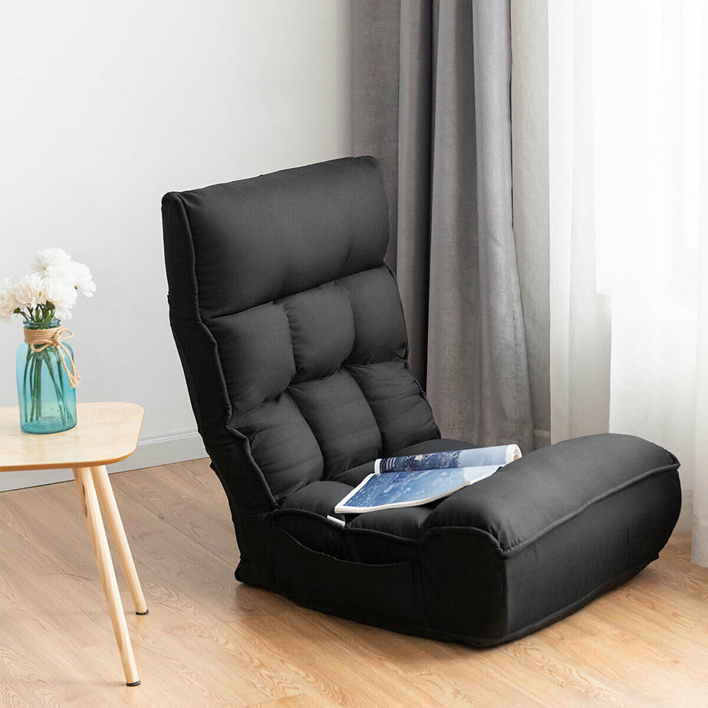 Gymax 4-Position Floor Chair Folding Lazy Sofa w/Adjustable Backrest & Headrest Black