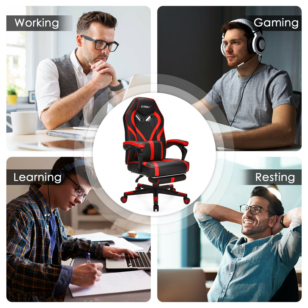 Gymax Massage Gaming Chair Racing Recliner Computer Desk Chair w/Footrest Red