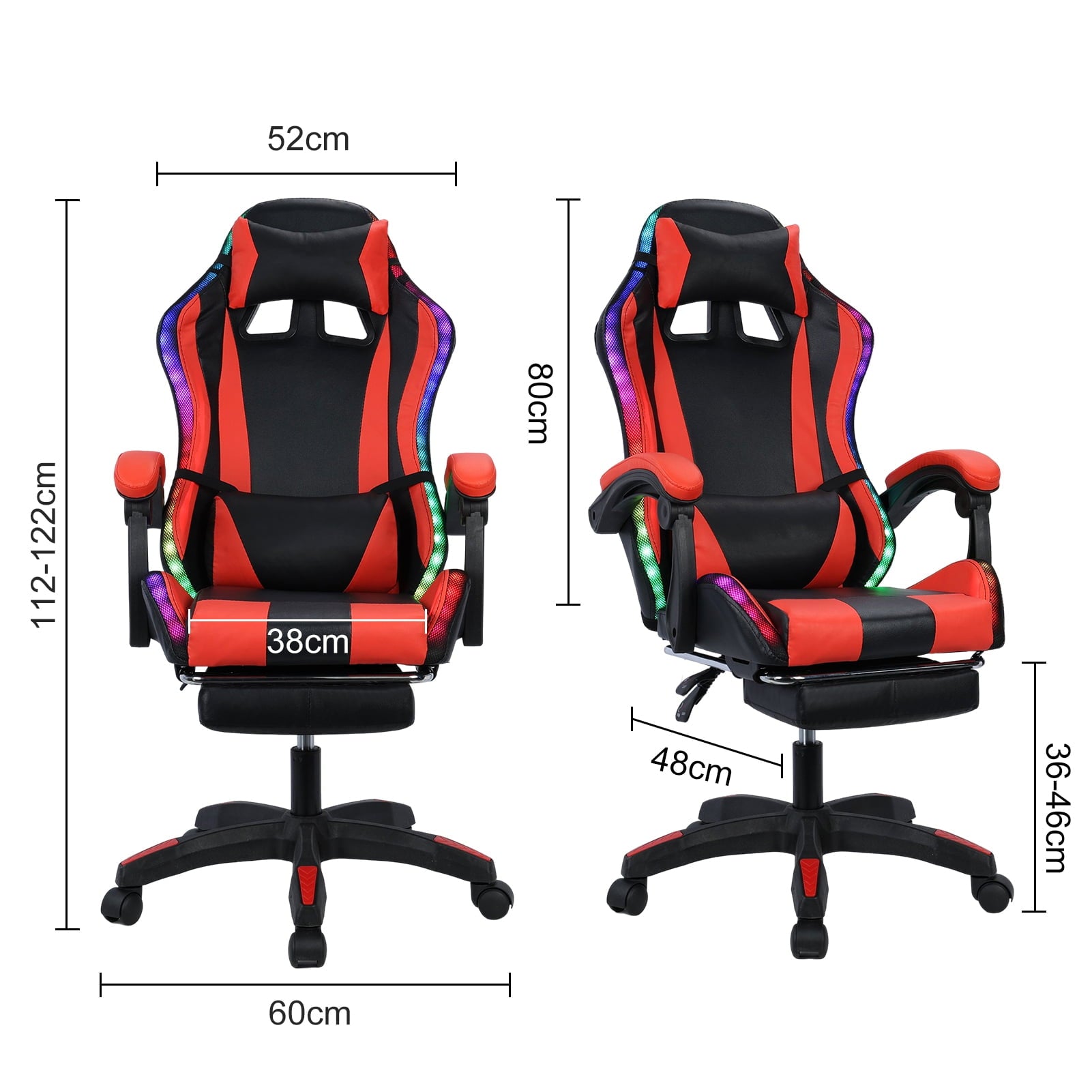 Zksm Gaming Chair, Computer Chair with Bluetooth Speakers,RGB Lights,Footrest and Lumbar Support, Height Adjustable Video Game Chair Office Desk Chair, Black & Red