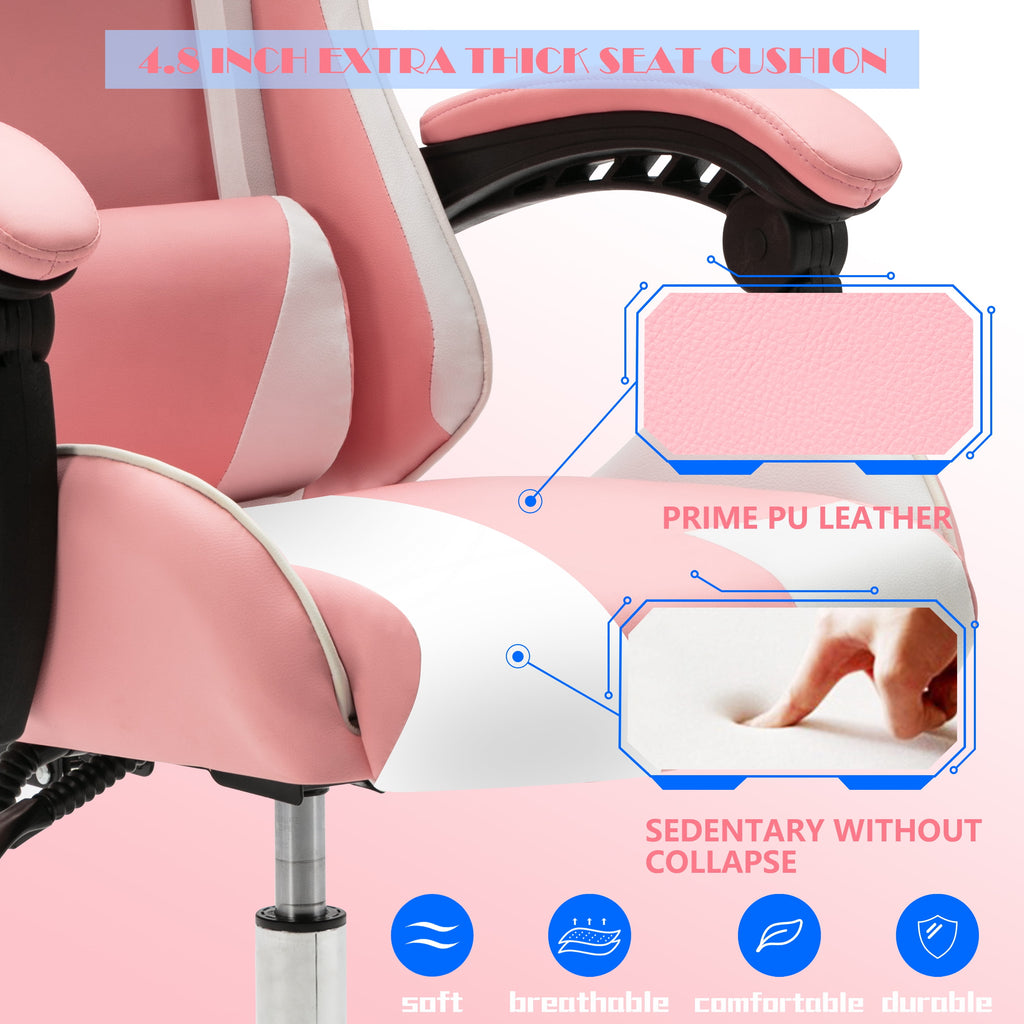 ALEAVIC Ergonomic Gaming Chair, Adjustable PU Leather Gaming Chair for Adults, Pink