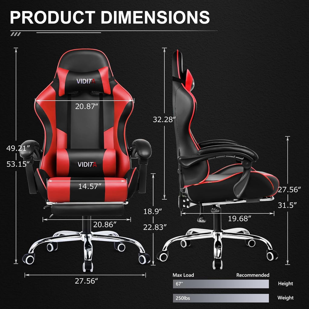 Alvantor Gaming Chair with Massage Lumbar Support & Footrest, Ergonomic Office Chair Black Grey, 400LB