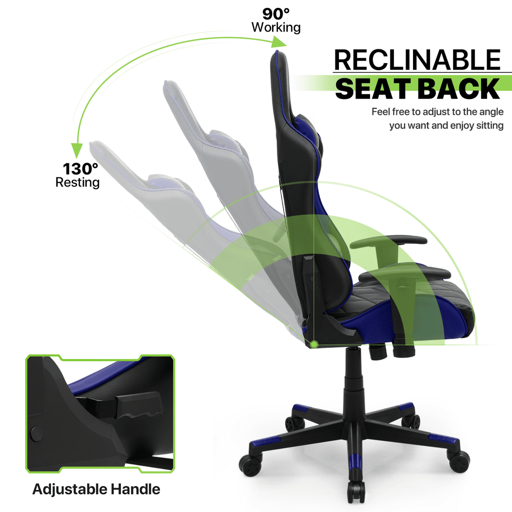 Magshion Computer Gaming Chair High Back, Height Adjustment Swivel Computer Office Chair with Headrest and Support Lumbar Pillow, Blue
