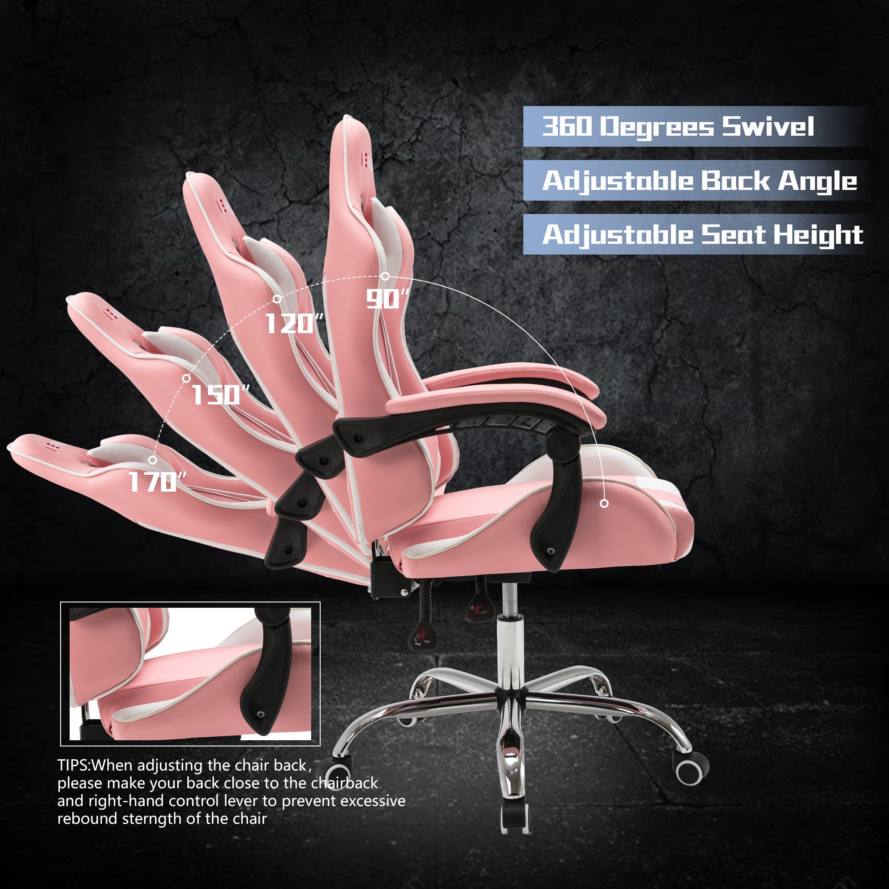 ALEAVIC Ergonomic Gaming Chair, Adjustable PU Leather Gaming Chair for Adults, Pink