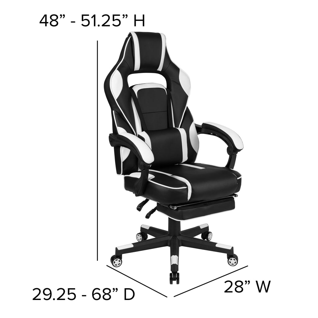 Flash Furniture Red Gaming Desk with Cup Holder/Headphone Hook & White Reclining Back/Arms Gaming Chair with Footrest