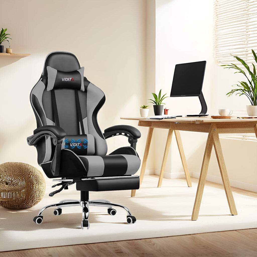 Alvantor Gaming Chair with Massage Lumbar Support & Footrest, Ergonomic Office Chair Black Grey, 400LB