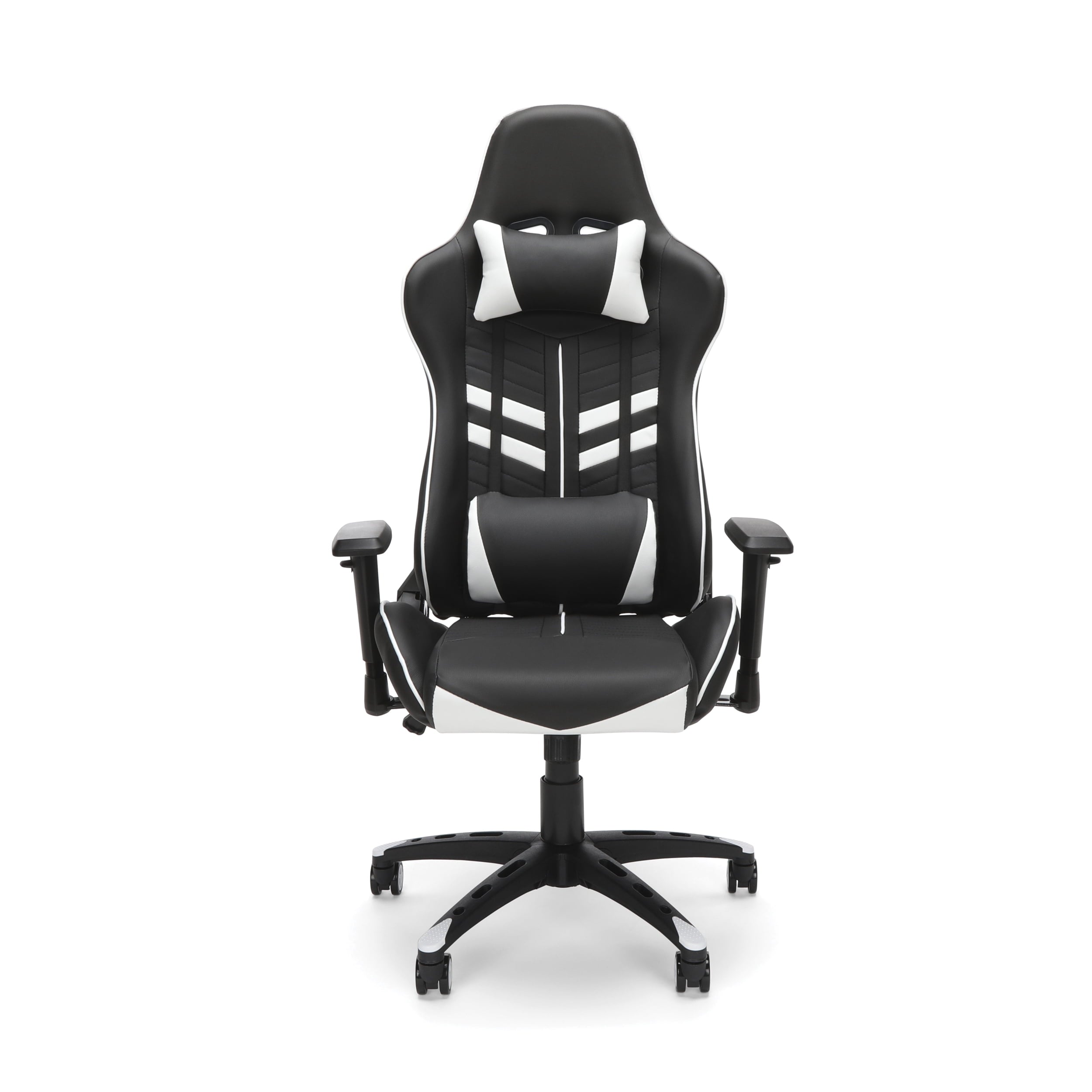 OFM Essentials Collection Racing Style Gaming Chair and 60" L-Shaped Desk, Office Bundle, in White/Black (PKG-W-E02-WH-BLK)