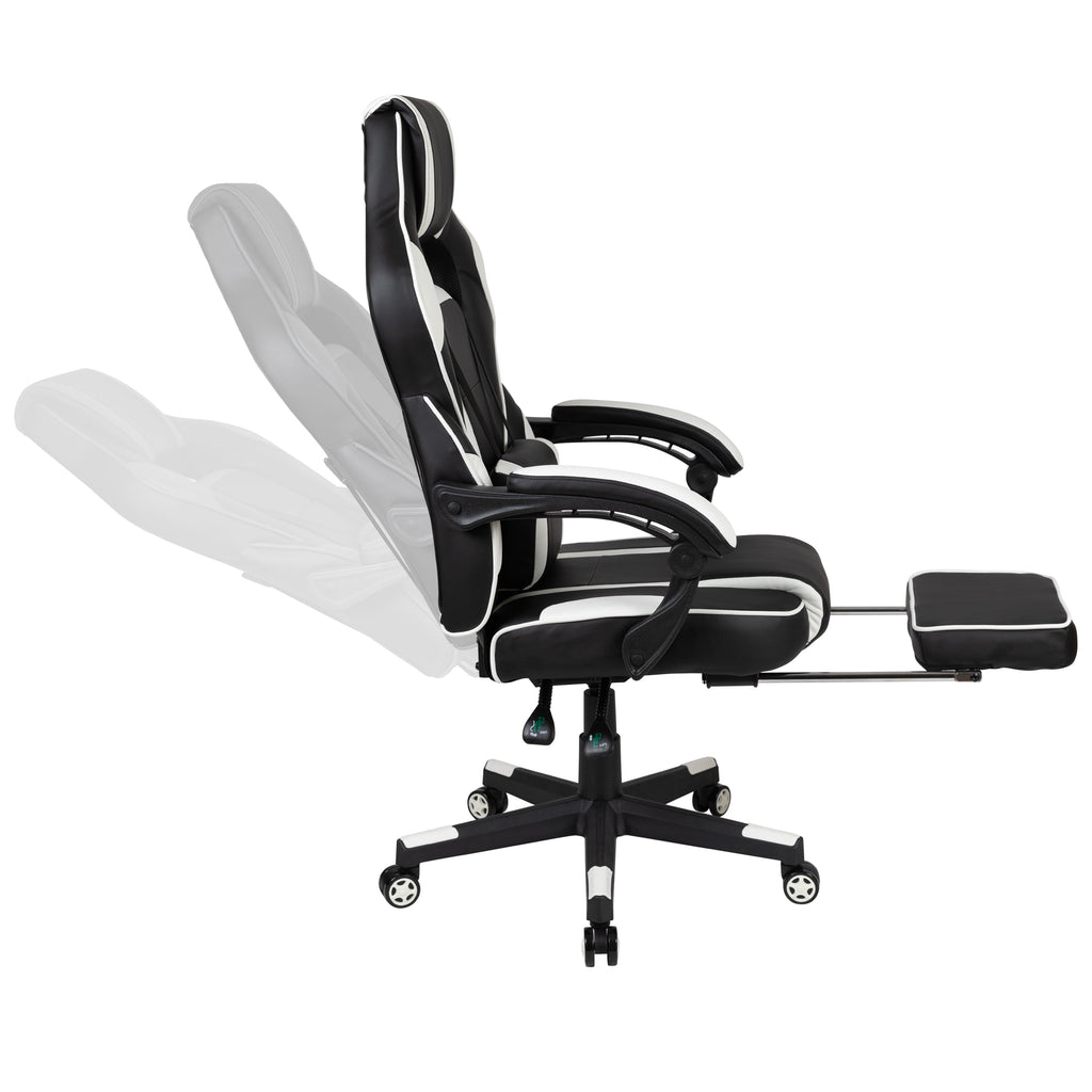 Flash Furniture Red Gaming Desk with Cup Holder/Headphone Hook & White Reclining Back/Arms Gaming Chair with Footrest