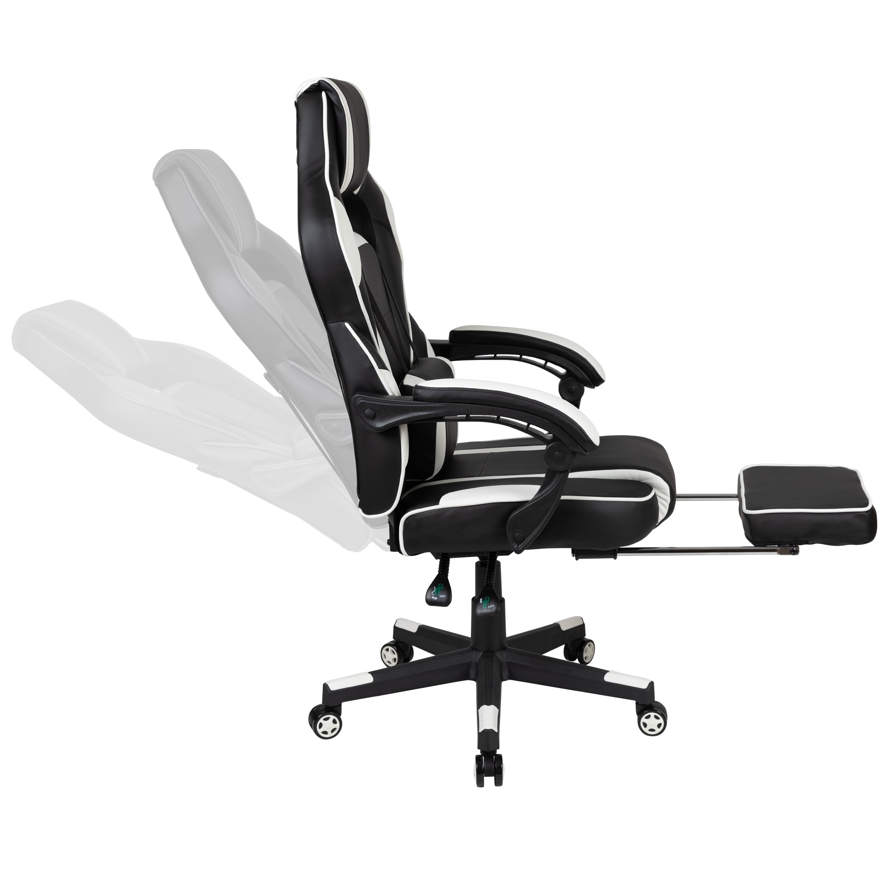 Flash Furniture Red Gaming Desk with Cup Holder/Headphone Hook & White Reclining Back/Arms Gaming Chair with Footrest