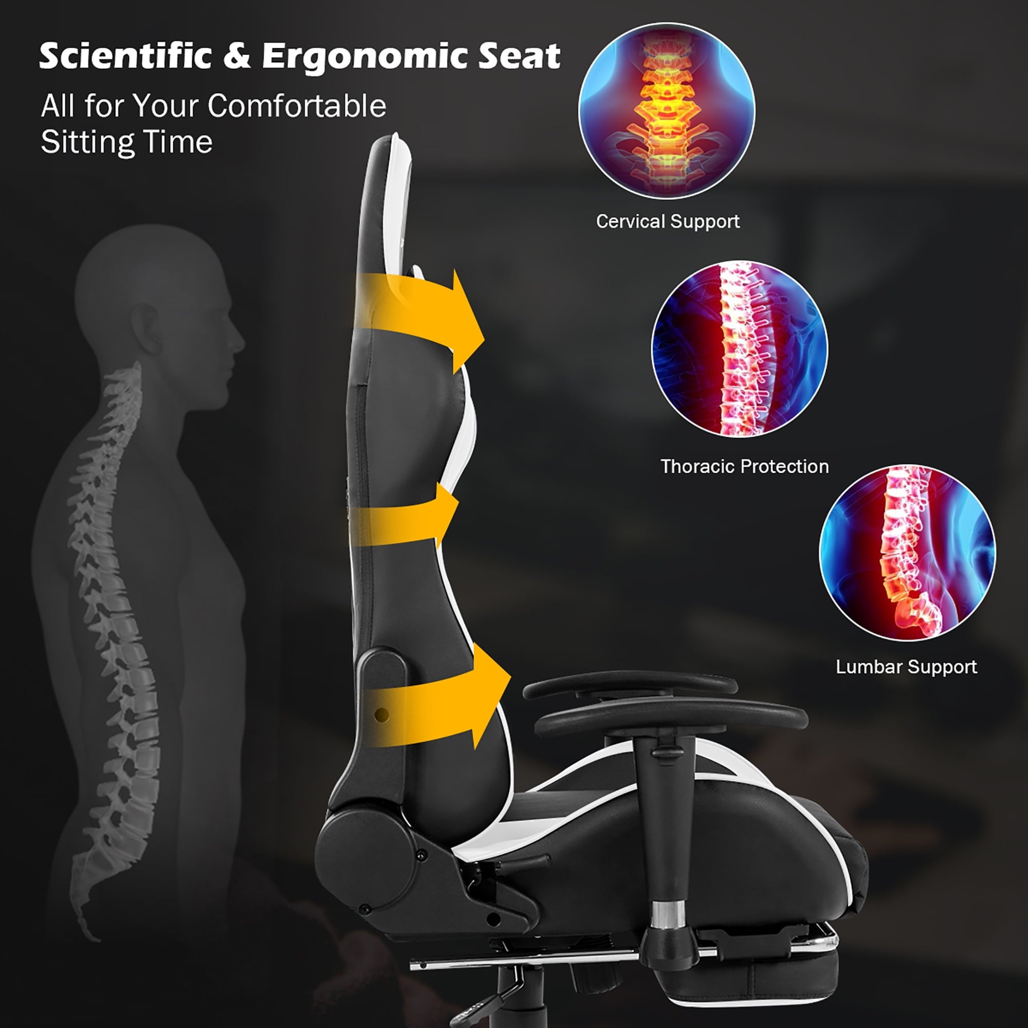 Costway Adjustable High Back Racing Gaming Chair with Footrest and Lumbar Massage, White