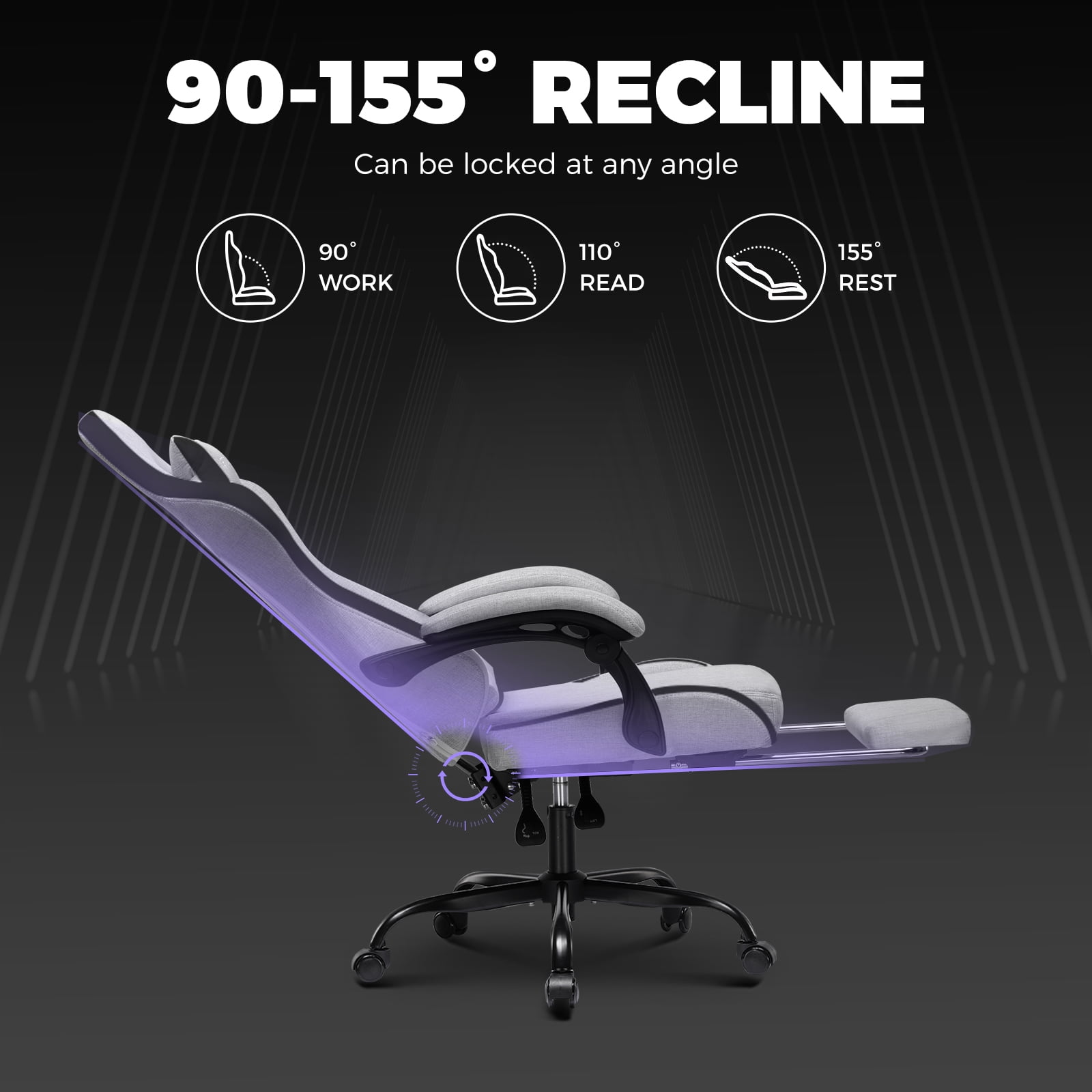 GTPLAYER Gaming Chair with Footrest, Computer Gaming Chair for Adults and Kids, Height Adjustable Gamer Chair with 90-155° Recline & Removable Headrest Lumbar Support,Gray