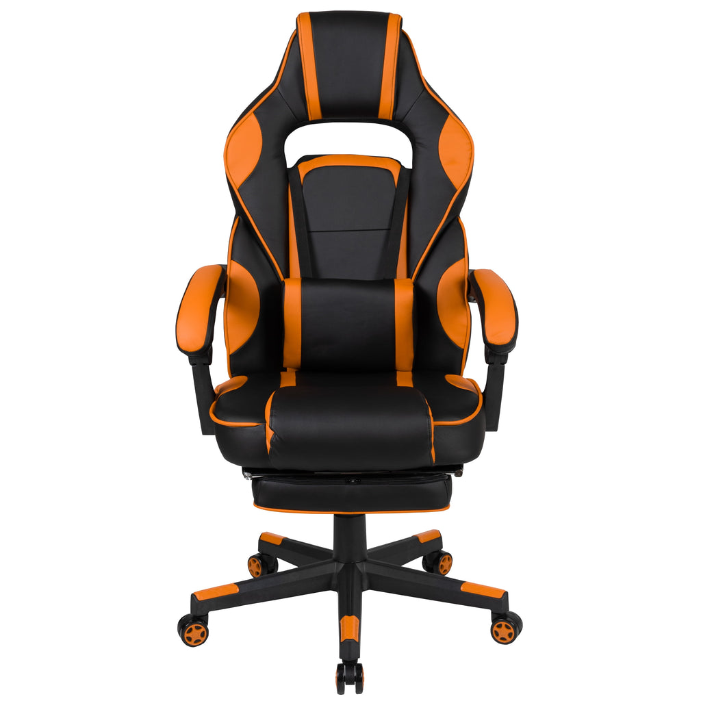 BizChair X40 Gaming Chair Racing Ergonomic Computer Chair with Fully Reclining Back/Arms, Slide-Out Footrest, Massaging Lumbar - Black/Orange