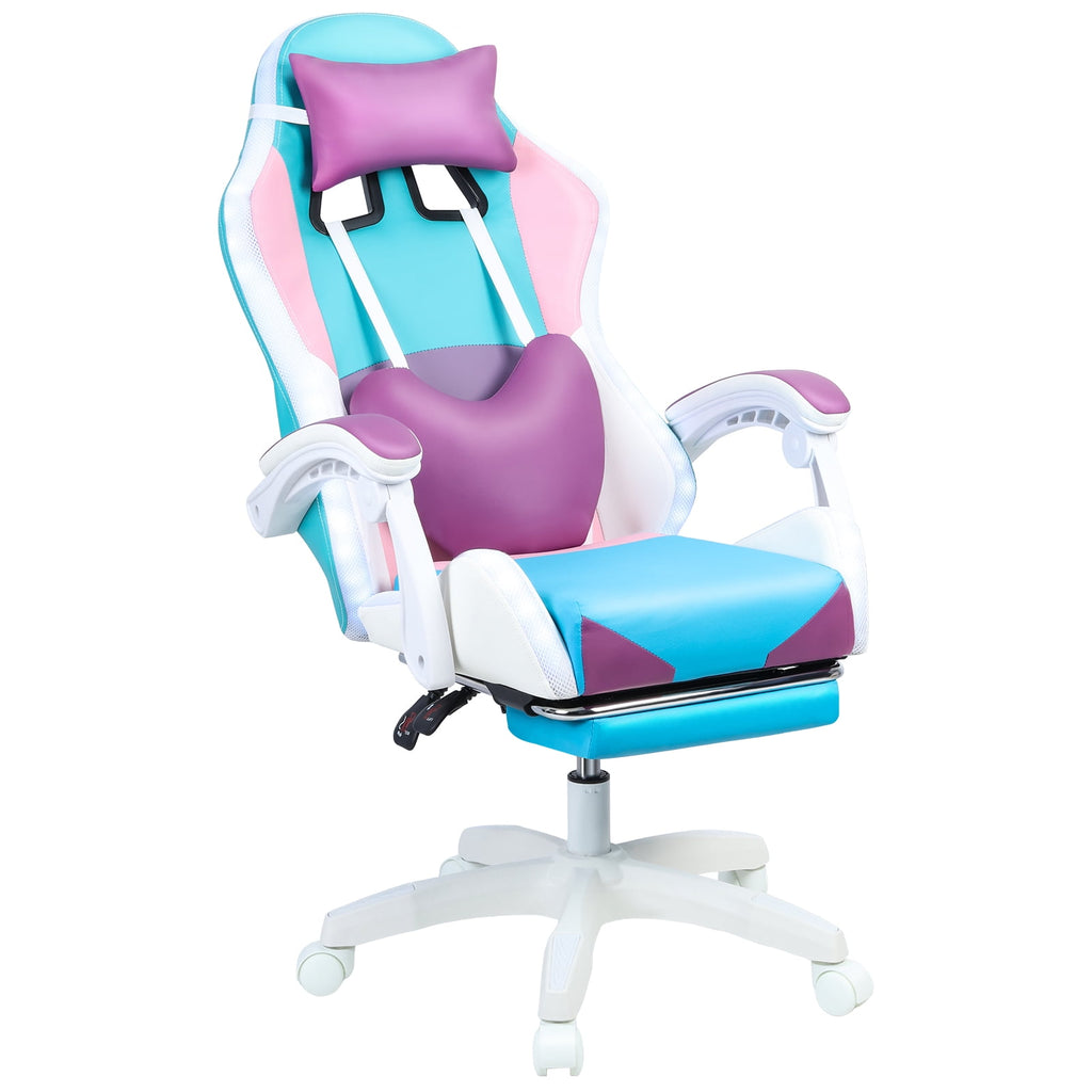 Frogued Gaming Chair with RGB LED Lights for Girls, 360-degree Swivel Base, Ergonomic Computer Chair with Massage and Footrest, Reclining Video Game Chair for Adult