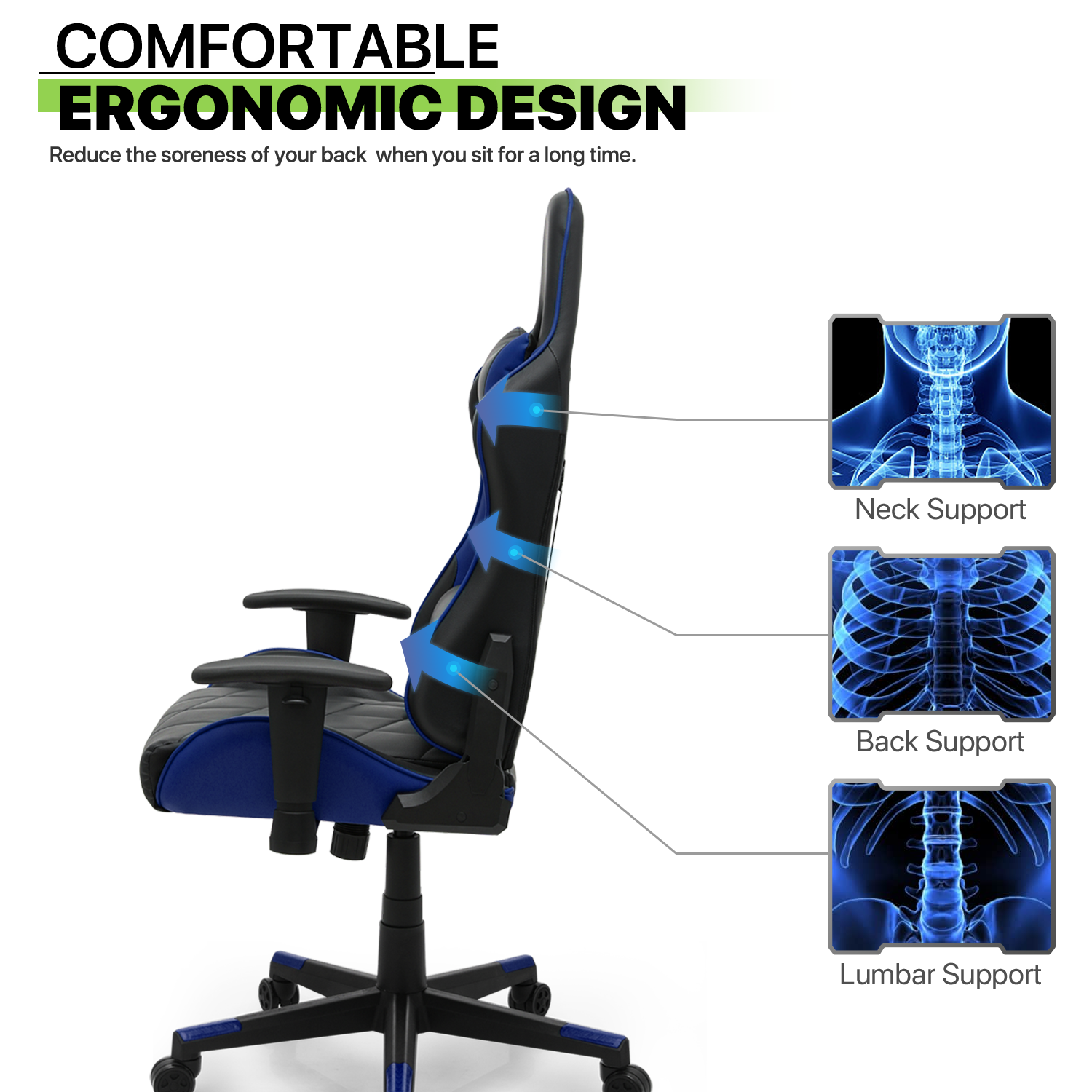 Magshion Computer Gaming Chair High Back, Height Adjustment Swivel Computer Office Chair with Headrest and Support Lumbar Pillow, Blue
