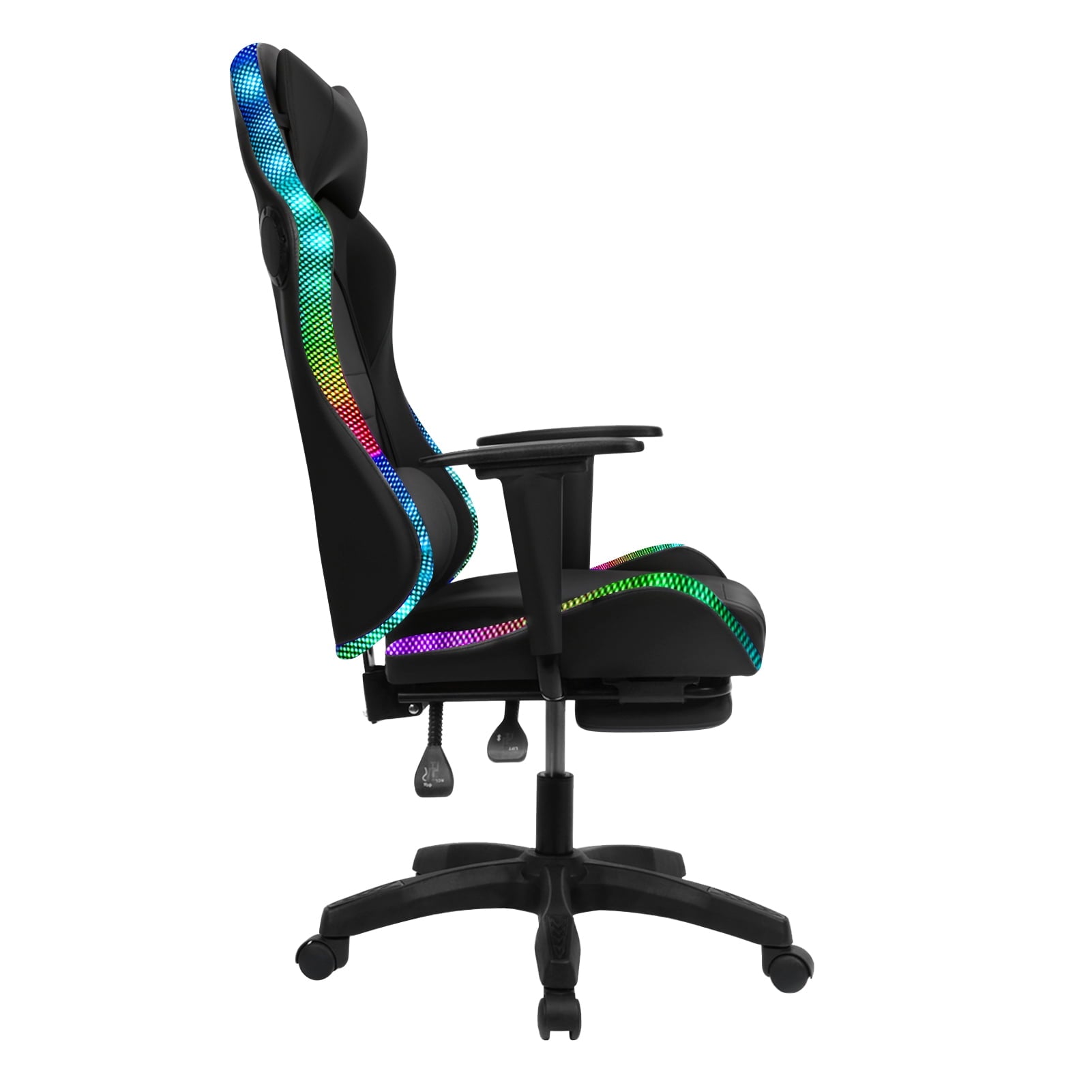 Nanly Gaming Chair with Retractable Footrest, Ergonomic Computer Racing Chair with Two Bluetooth-compatible Speakers and Multiple RGB LED Light Modes Swivel Rolling Computer Chair for Home Office