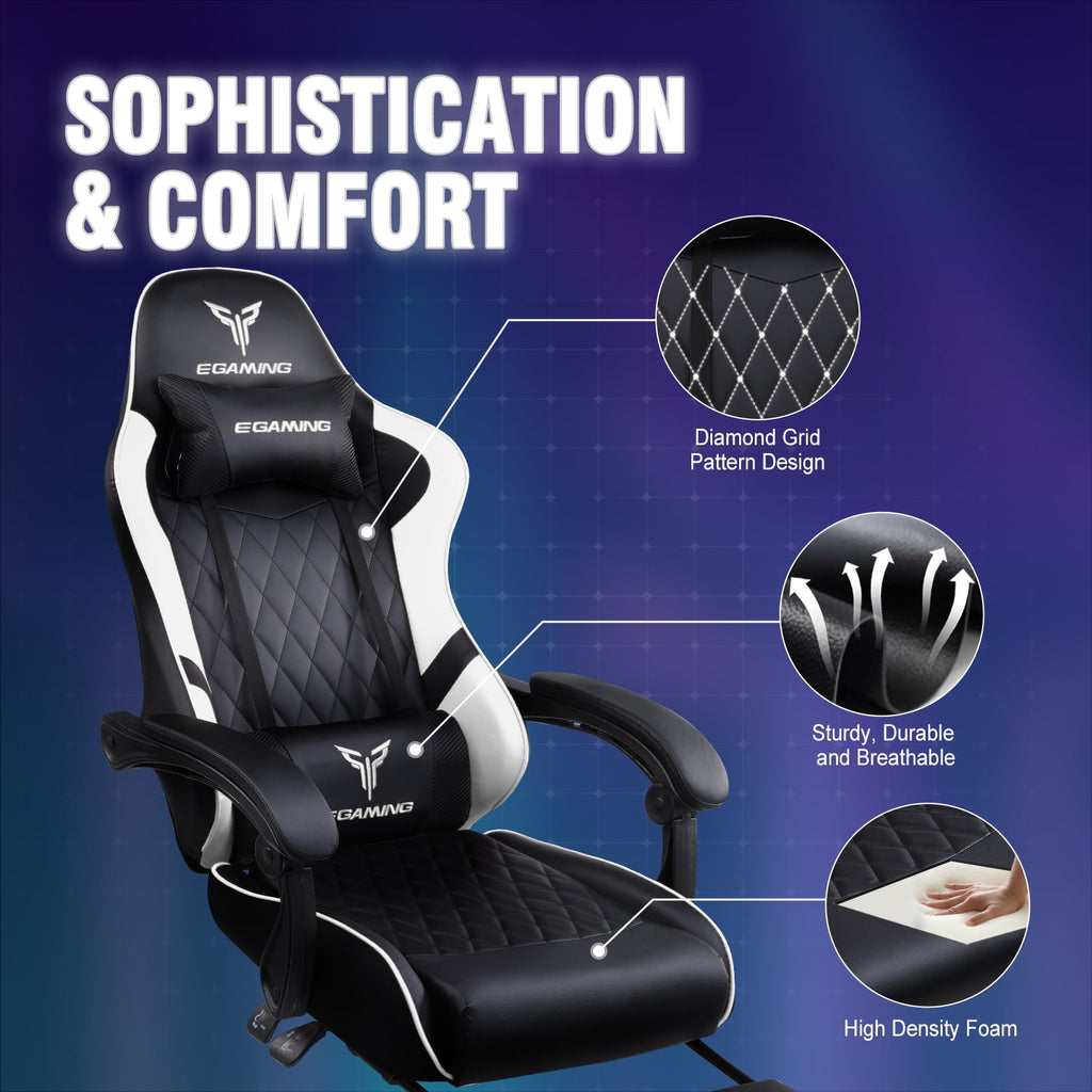 GTPLAYER Gaming Chair Ergonomic Computer Desk Chair with Footrest and Lumbar Support, White