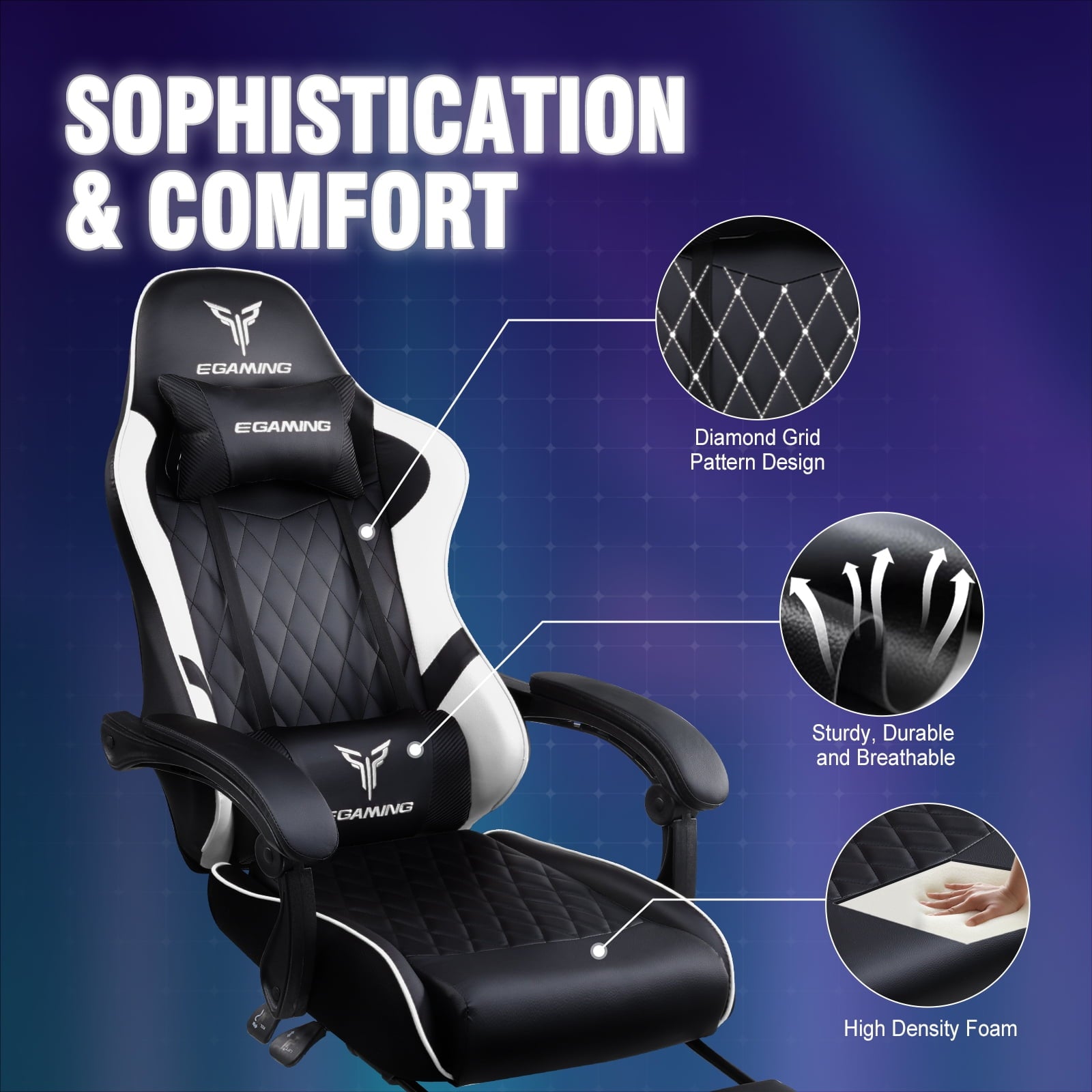 GTPLAYER Gaming Chair Ergonomic Computer Desk Chair with Footrest and Lumbar Support, White