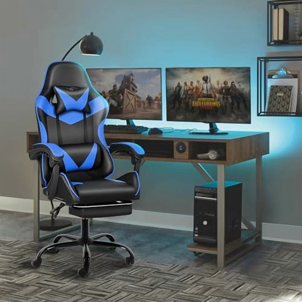 Gaming Chair, Backrest and Seat Height Adjustable Swivel Recliner Racing Office Computer Ergonomic Video Game Chair with Footrest and Lumbar Support, Black/Blue