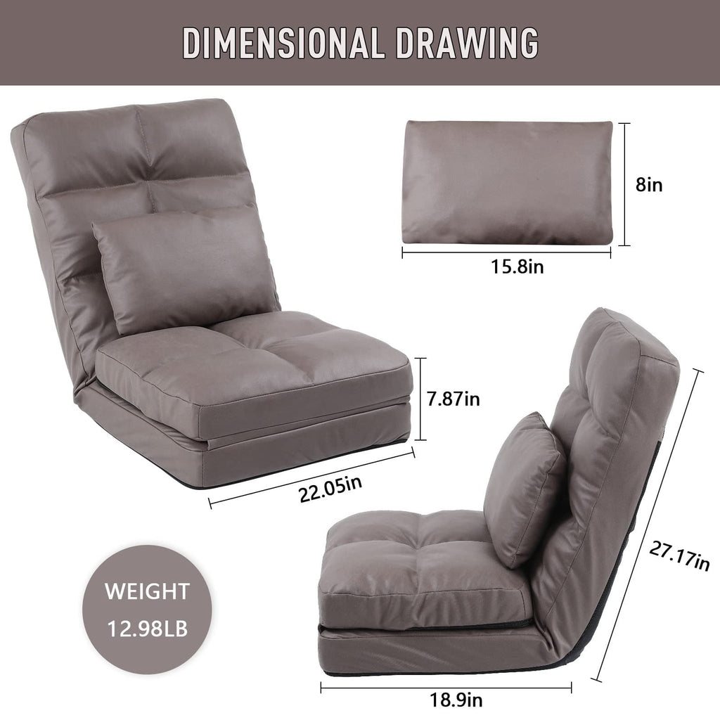 Floor Chair with Back Support for Adults Adjustable 14 Positions Video Game Chairs Foldable Floor Lounger with Pillow