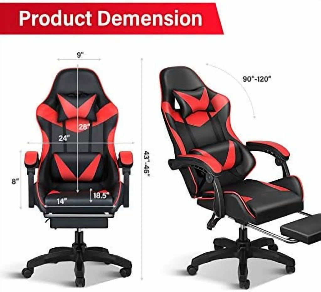 Gaming Chair, Backrest and Seat Height Adjustable Swivel Recliner Racing Office Computer Ergonomic Video Game Chair with Footrest and Lumbar Support, Black/Blue