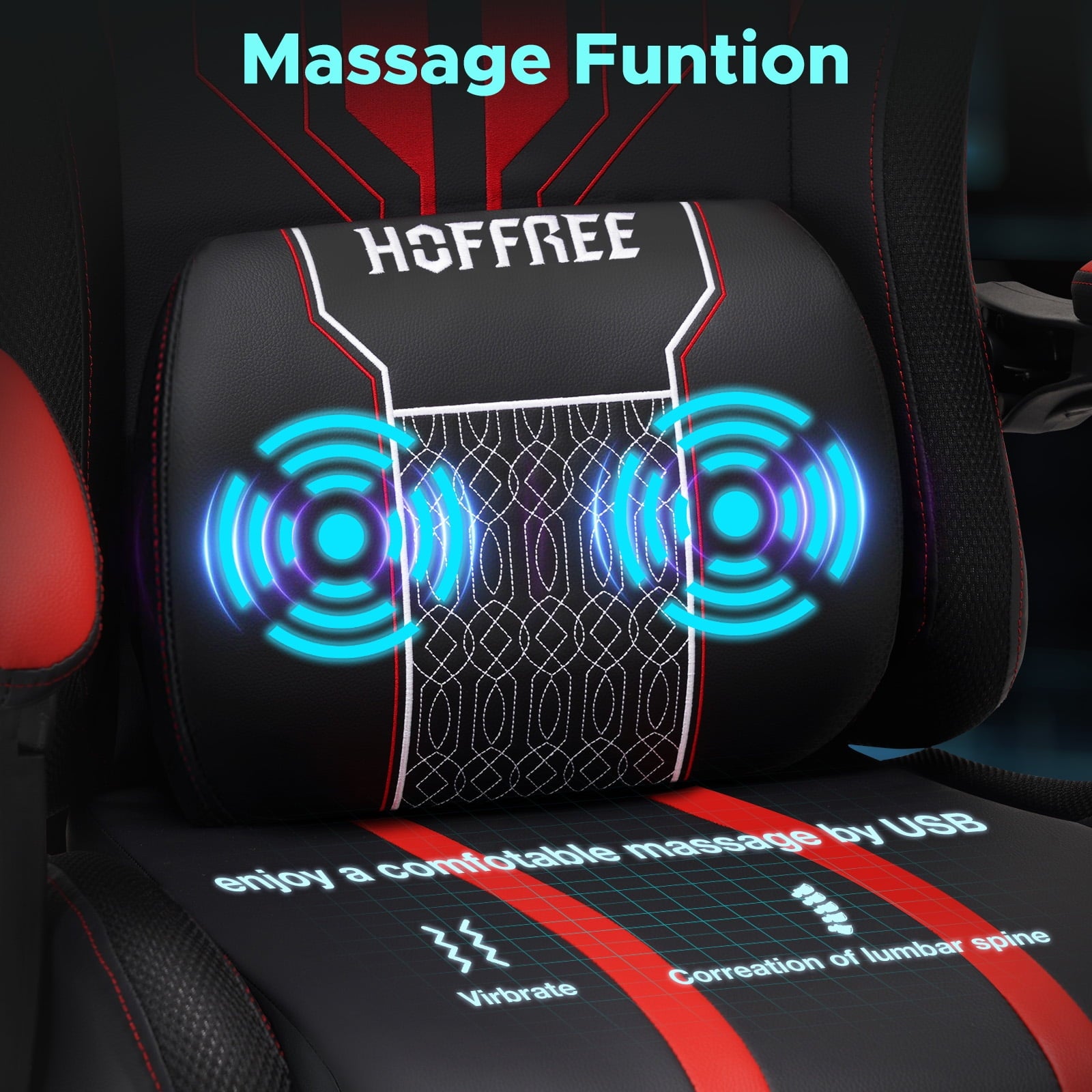 Hoffree Big and Tall Gaming Chair with Footrest Gamer Chair with Massage Heavy Duty Game Chair with Lumbar Support and Headrest Height Adjustable for Adults, 400lb