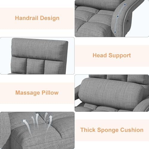 Floor Gaming Chair with 6 Adjustable Position, Foldable Lazy Sofa Chair with Armrest for Adult, Comfy Chaise Lounge Indoor, Breathable Floor Bed Sleeper for Bedroom, Yoga, Dorm