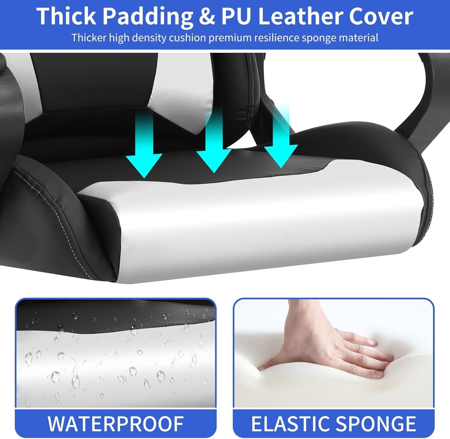 Dkelincs High Back Gaming Chair Racing Office Chair Leather Ergonomic Computer Chair Adjustable Swivel Rolling Desk Chair for Adults Teens, White