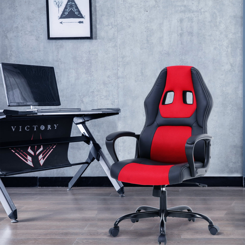 CL.HPAHKL Gaming Chair PC Gaming Chair Gaming Chairs for Adults, Computer Chair PU Leather Office Desk Chair with Arms & Back Ergonomic High-Back Video Game Chair(RED）