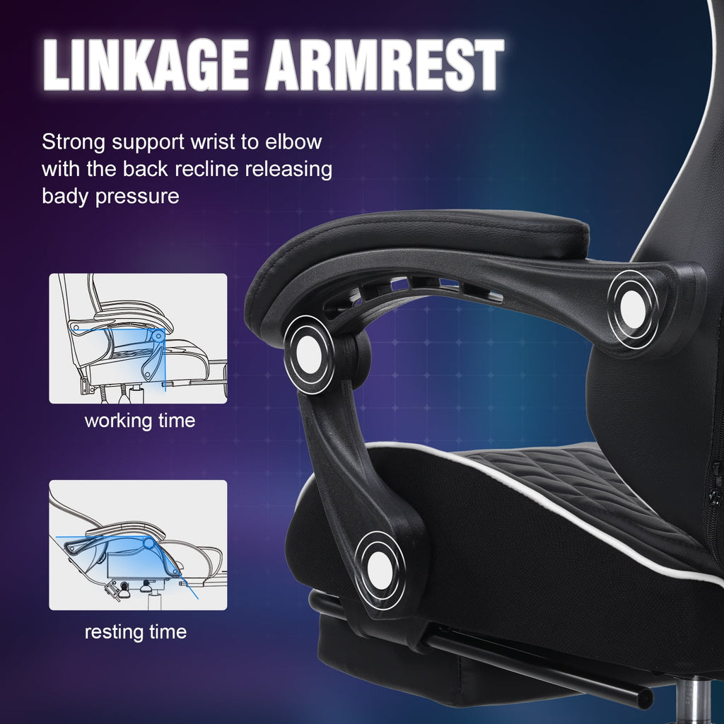 GTPLAYER Gaming Chair Ergonomic Computer Desk Chair with Footrest and Lumbar Support, White