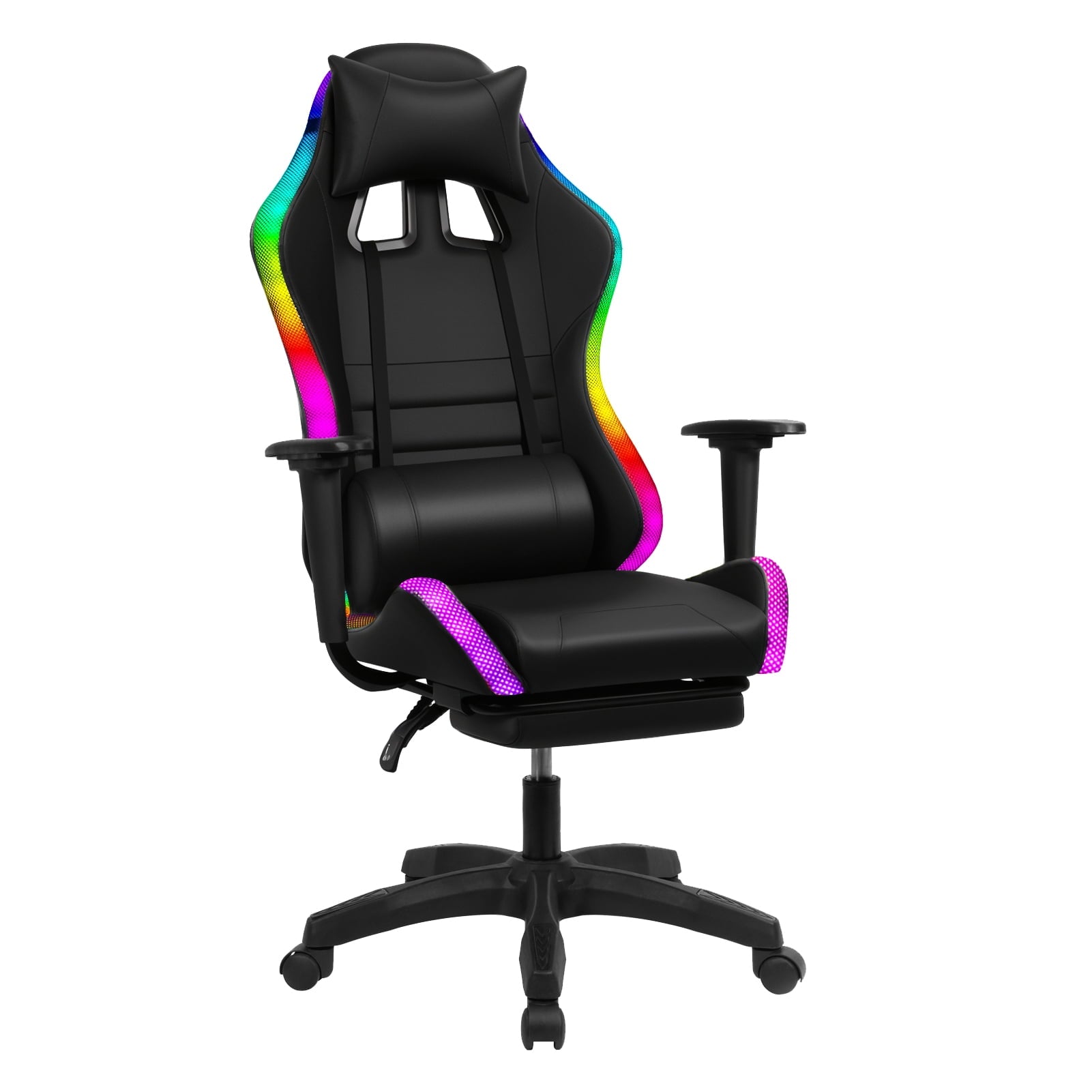 Nanly Gaming Chair with Retractable Footrest, Ergonomic Computer Racing Chair with Two Bluetooth-compatible Speakers and Multiple RGB LED Light Modes Swivel Rolling Computer Chair for Home Office
