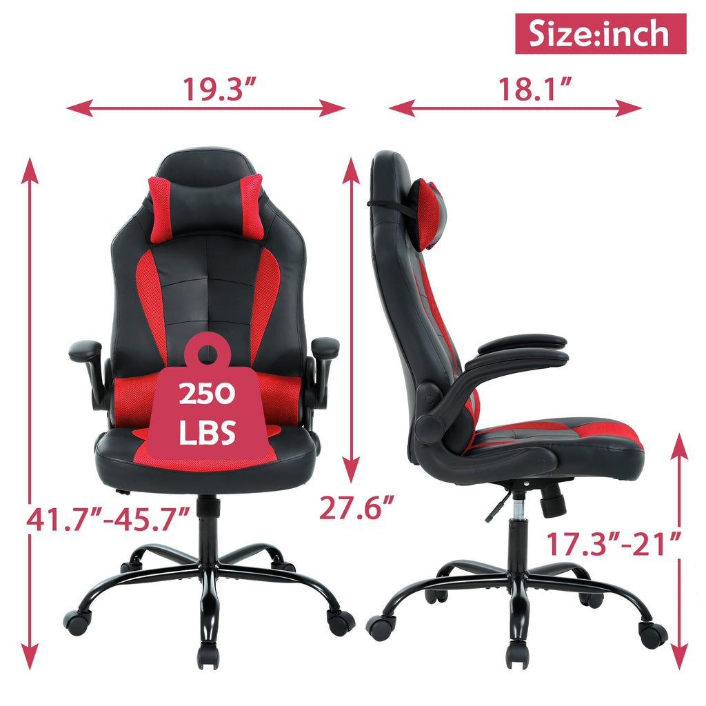 CL.HPAHKL Gaming Chair PC Gaming Chair Gaming Chairs for Adults, Computer Chair PU Leather Office Desk Chair with Arms & Back Ergonomic High-Back Video Game Chair(RED）