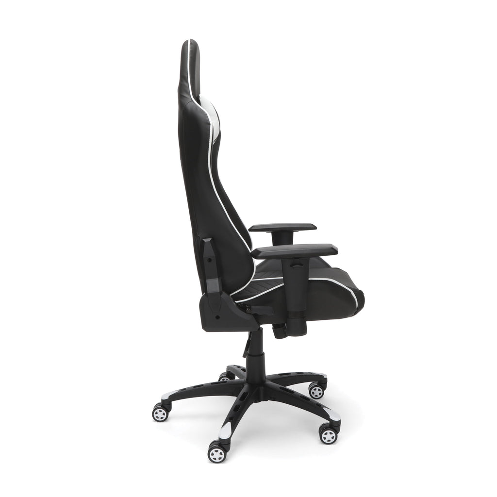 OFM Essentials Collection Racing Style Gaming Chair and 60" L-Shaped Desk, Office Bundle, in White/Black (PKG-W-E02-WH-BLK)