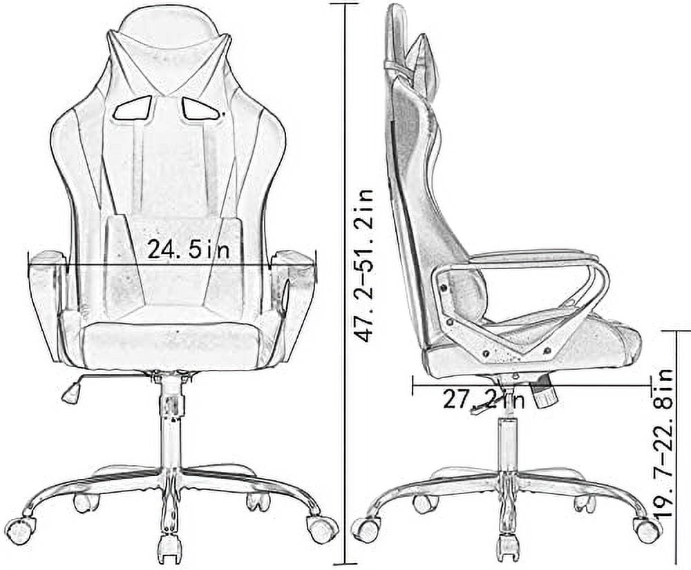 Dkelincs Gaming Chair for Teens PC Computer Chairs with Headrest,Waist Pillow and Quiet Rolling Wheels, White