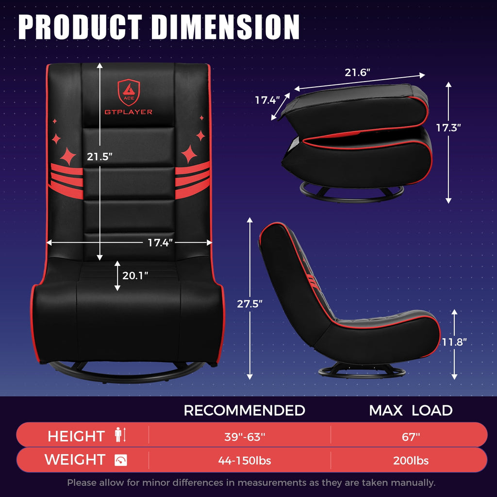 GTPLAYER Swivel Floor Gaming Chairs with Foldable Backrest for Teens,, Red