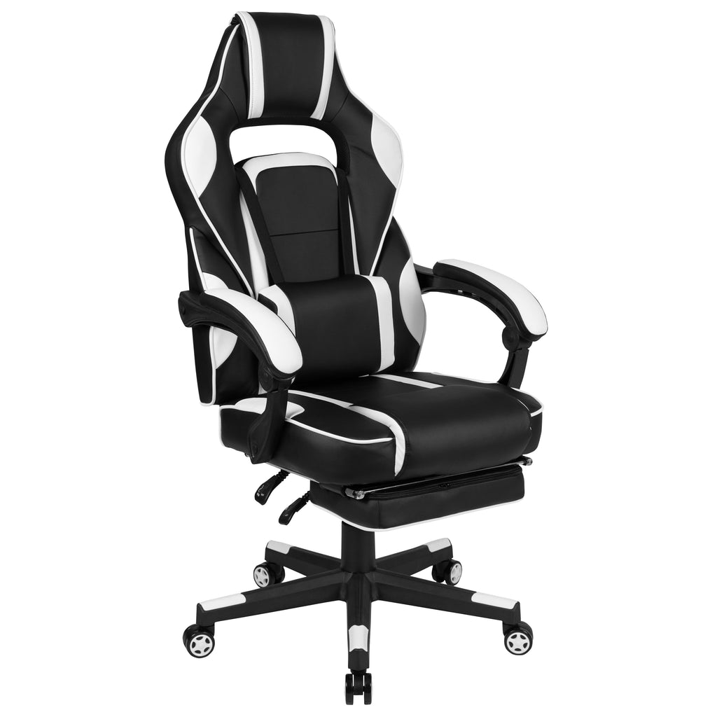 Flash Furniture Red Gaming Desk with Cup Holder/Headphone Hook & White Reclining Back/Arms Gaming Chair with Footrest