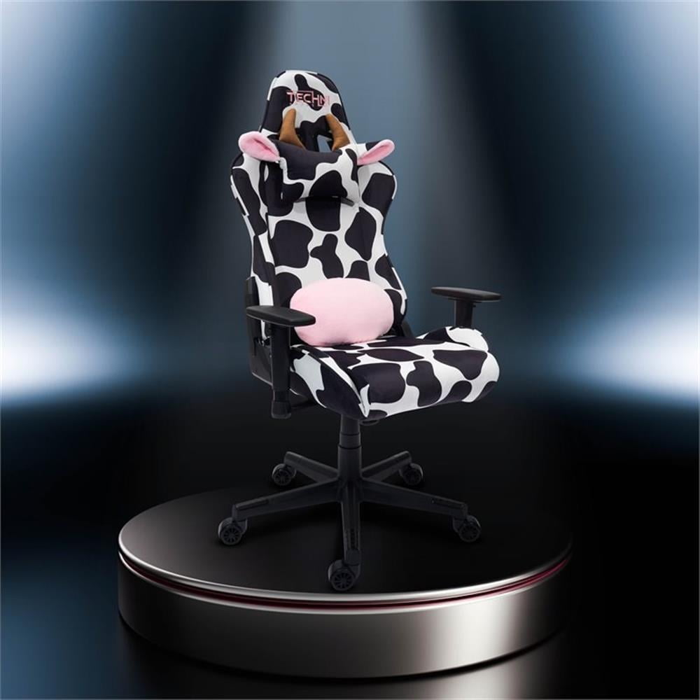 Pemberly Row Modern COW Print Fabric Gaming Chair Black/White